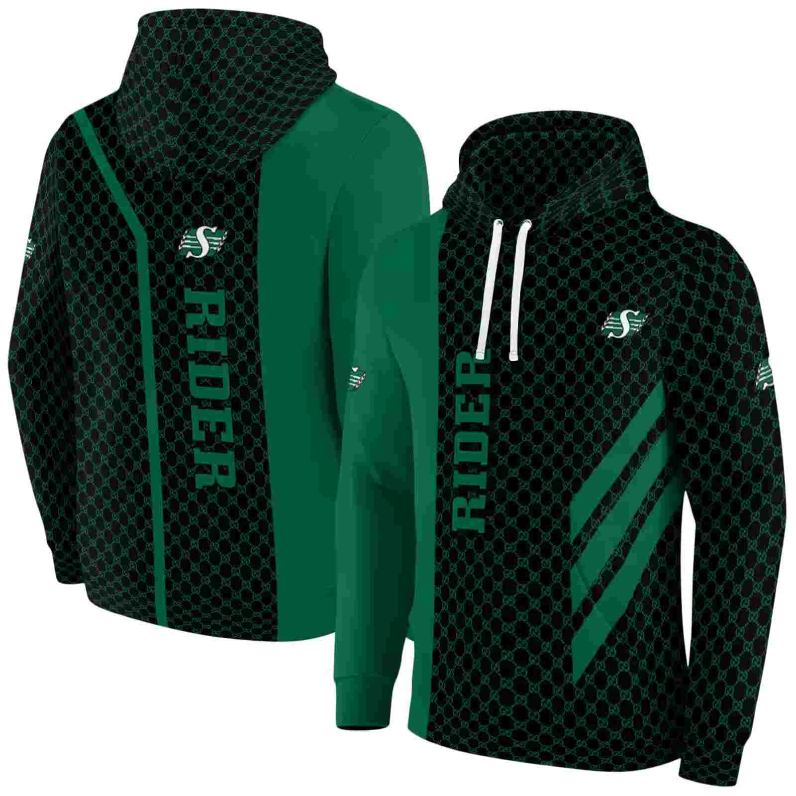 saskatchewan roughriders monogram pattern green hoodie fashion forward