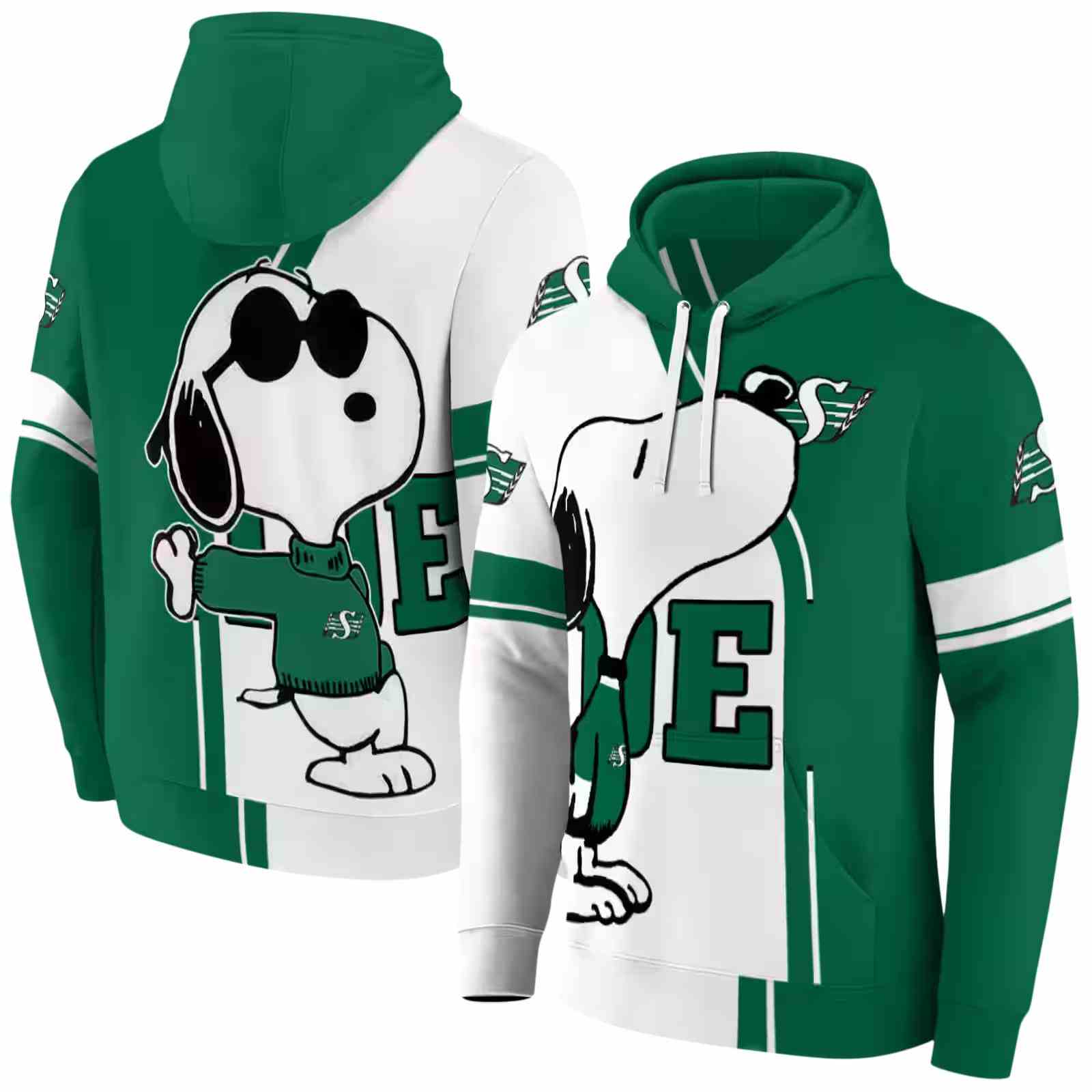 saskatchewan roughriders playful snoopy green hoodie fashion forward