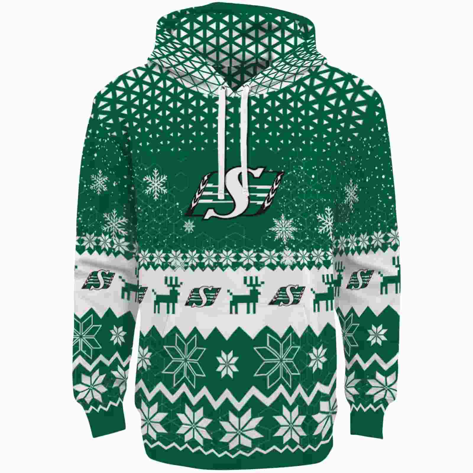 Saskatchewan Roughriders Reindeer Motif Green Hoodie