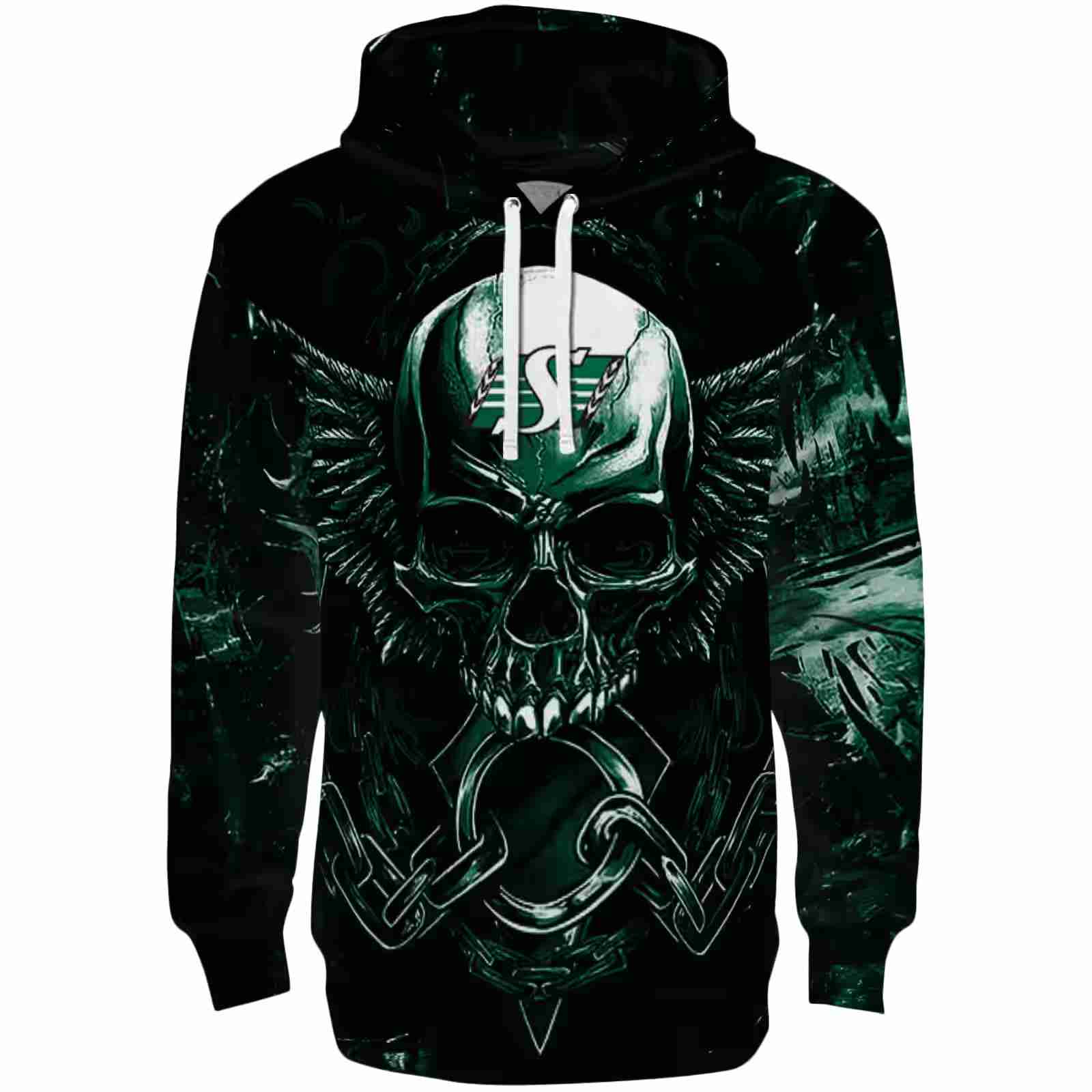 Saskatchewan Roughriders Skull Artwork Green Black Hoodie