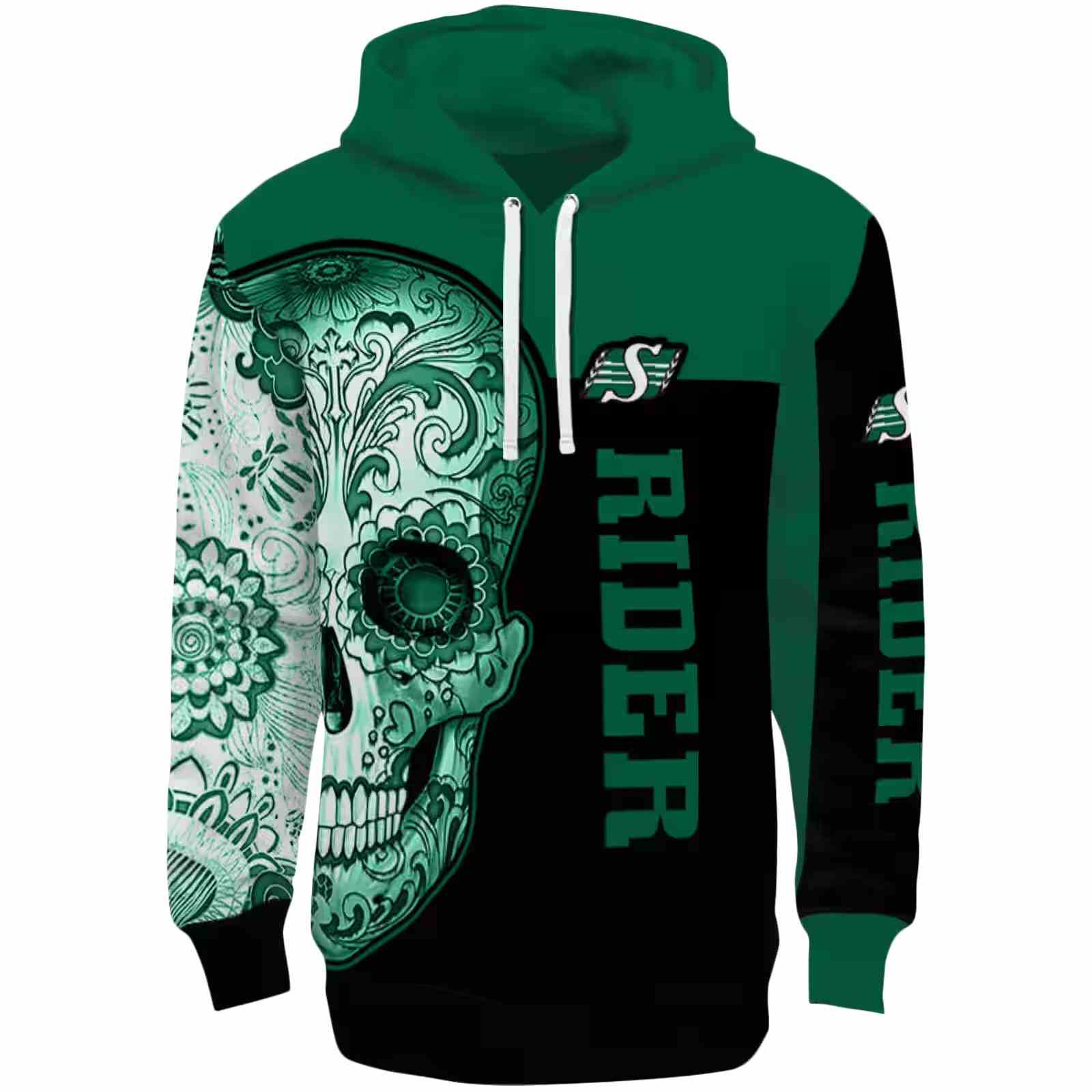 Saskatchewan Roughriders Sugar Skull Green Black Hoodie