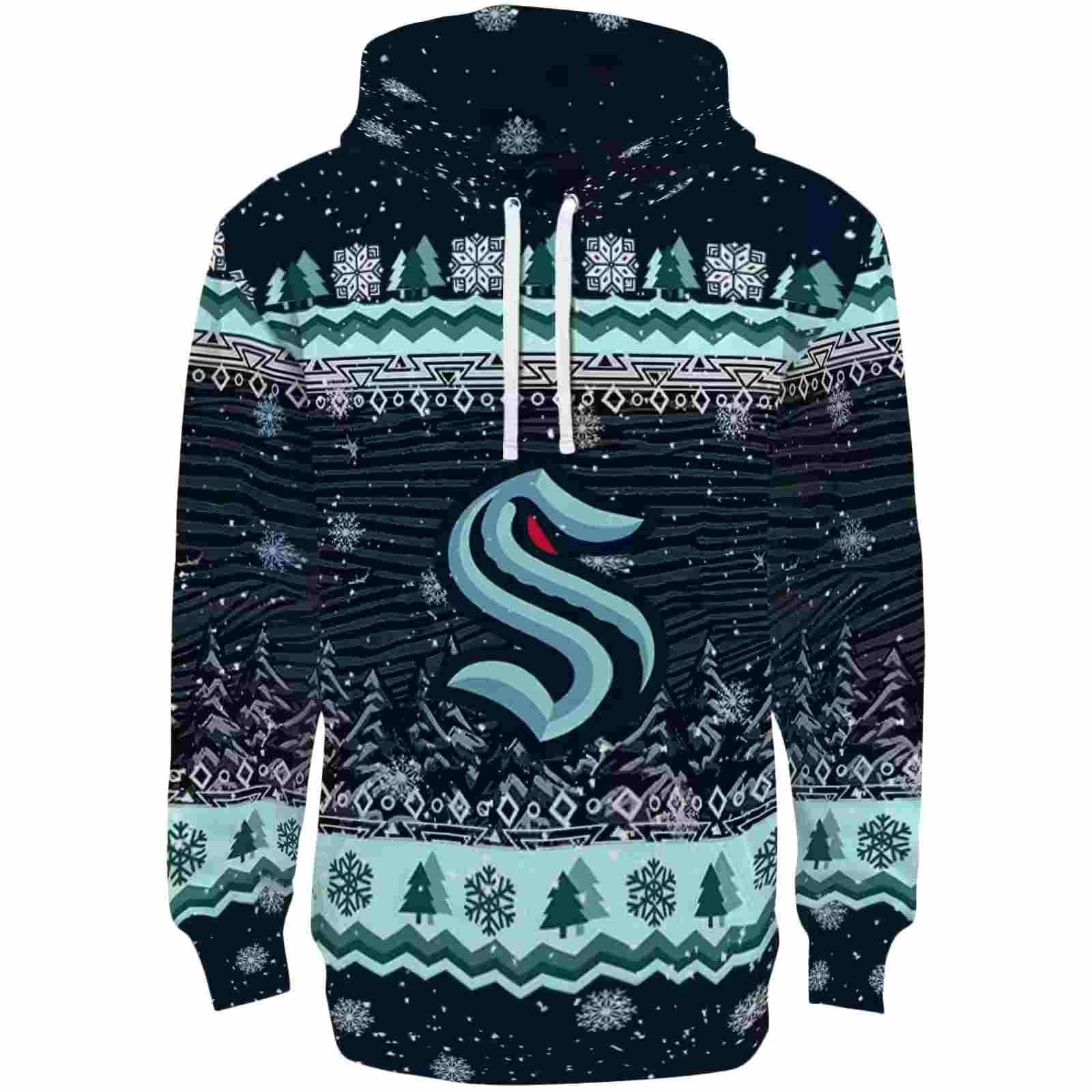 Seattle Kraken Christmas Trees Blue Hoodie