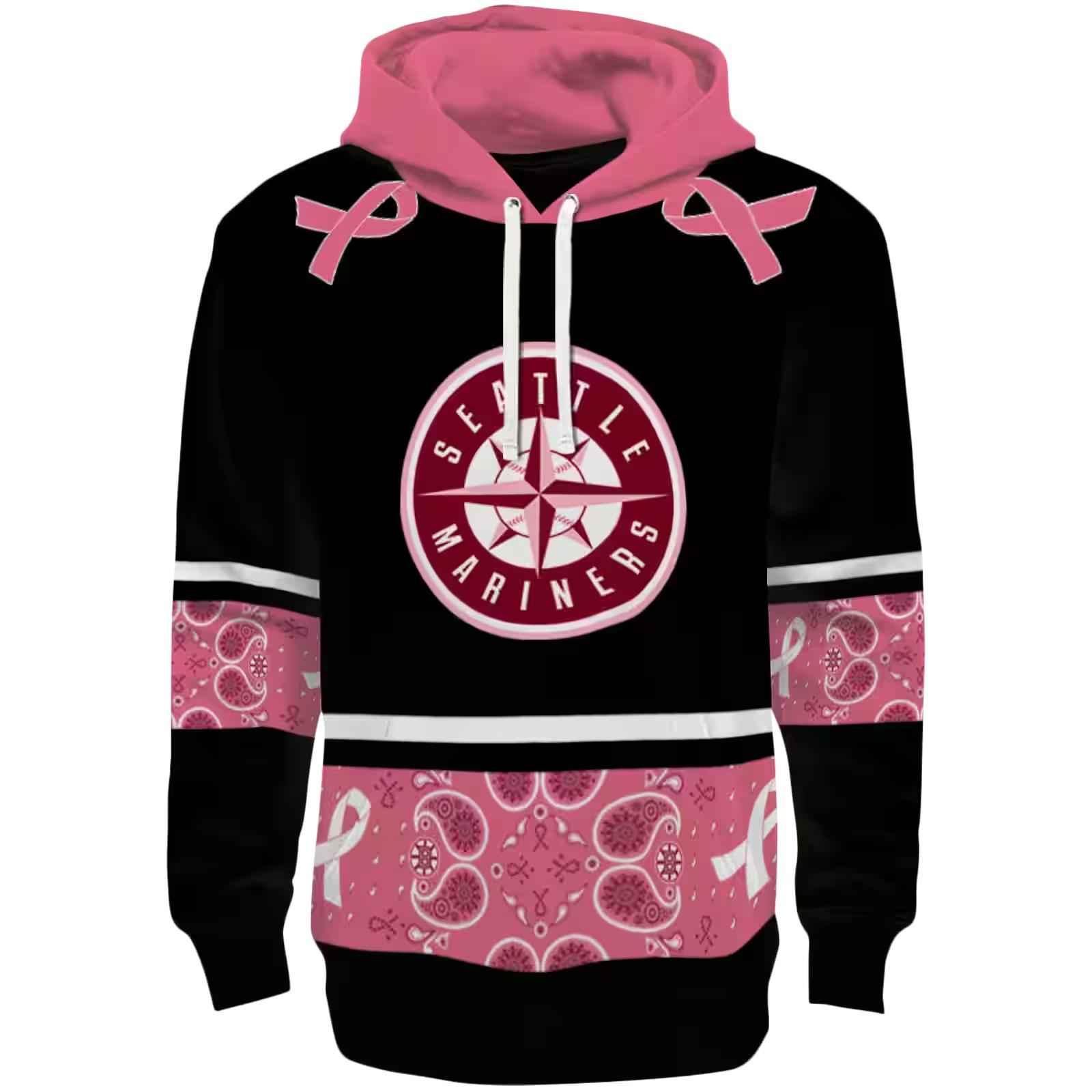 Seattle Mariners Awareness Ribbon Black Pink Hoodie