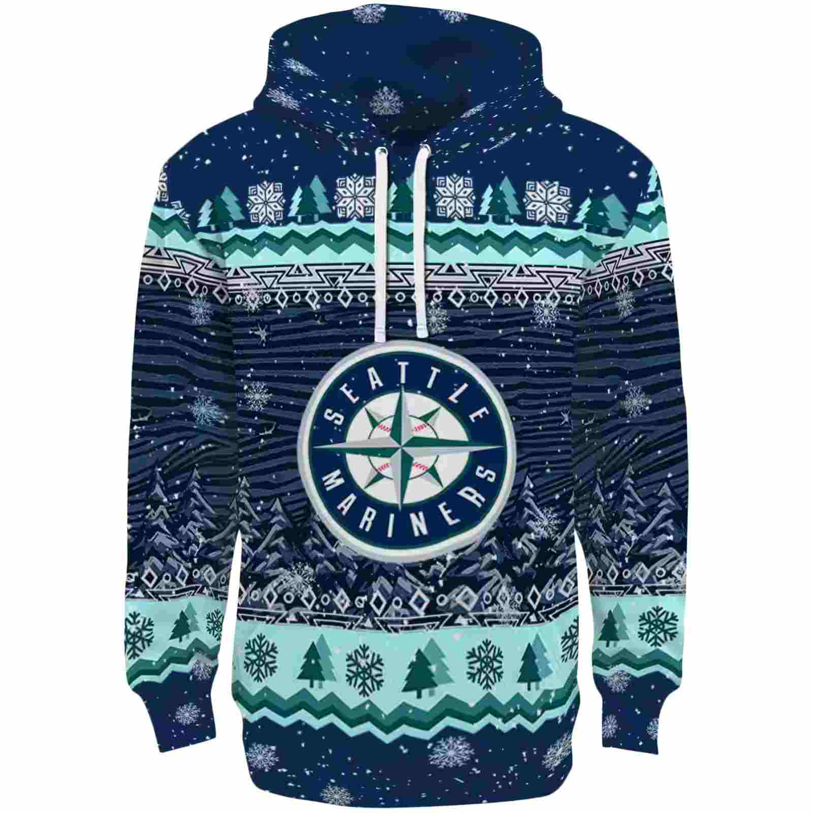 Seattle Mariners Christmas Trees Navy Blue Hoodie