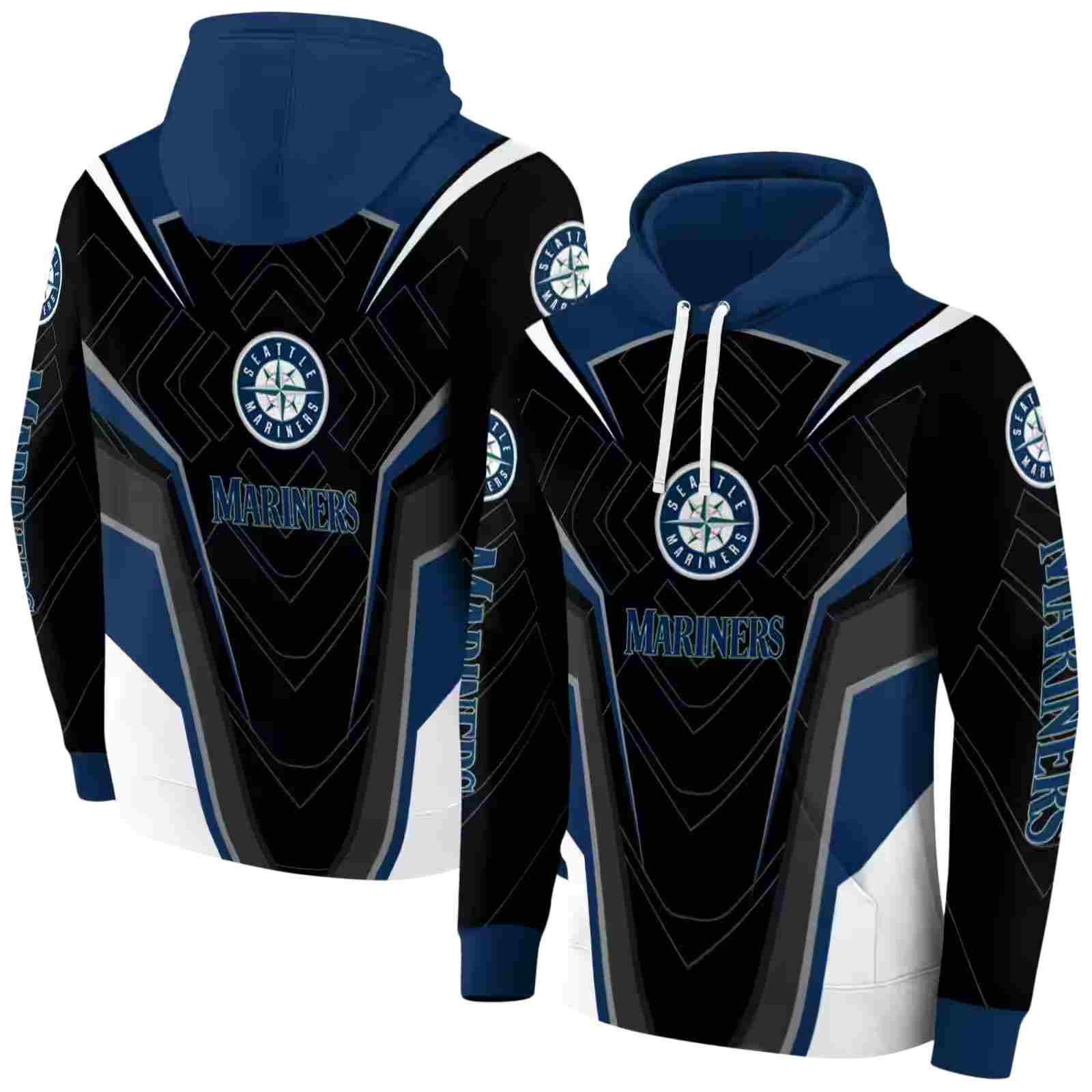 seattle mariners futuristic pattern navy blue black hoodie fashion forward