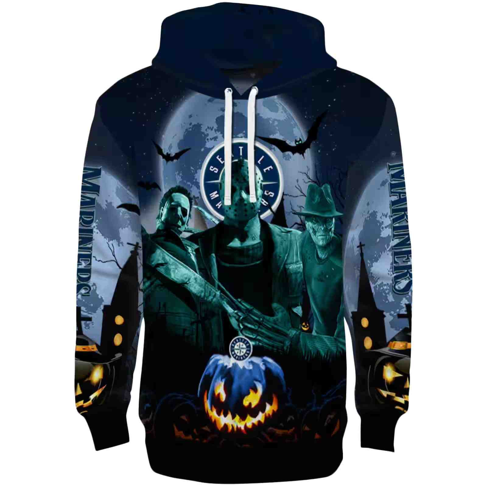 Seattle Mariners Halloween Vibes Navy Blue Black Hoodie