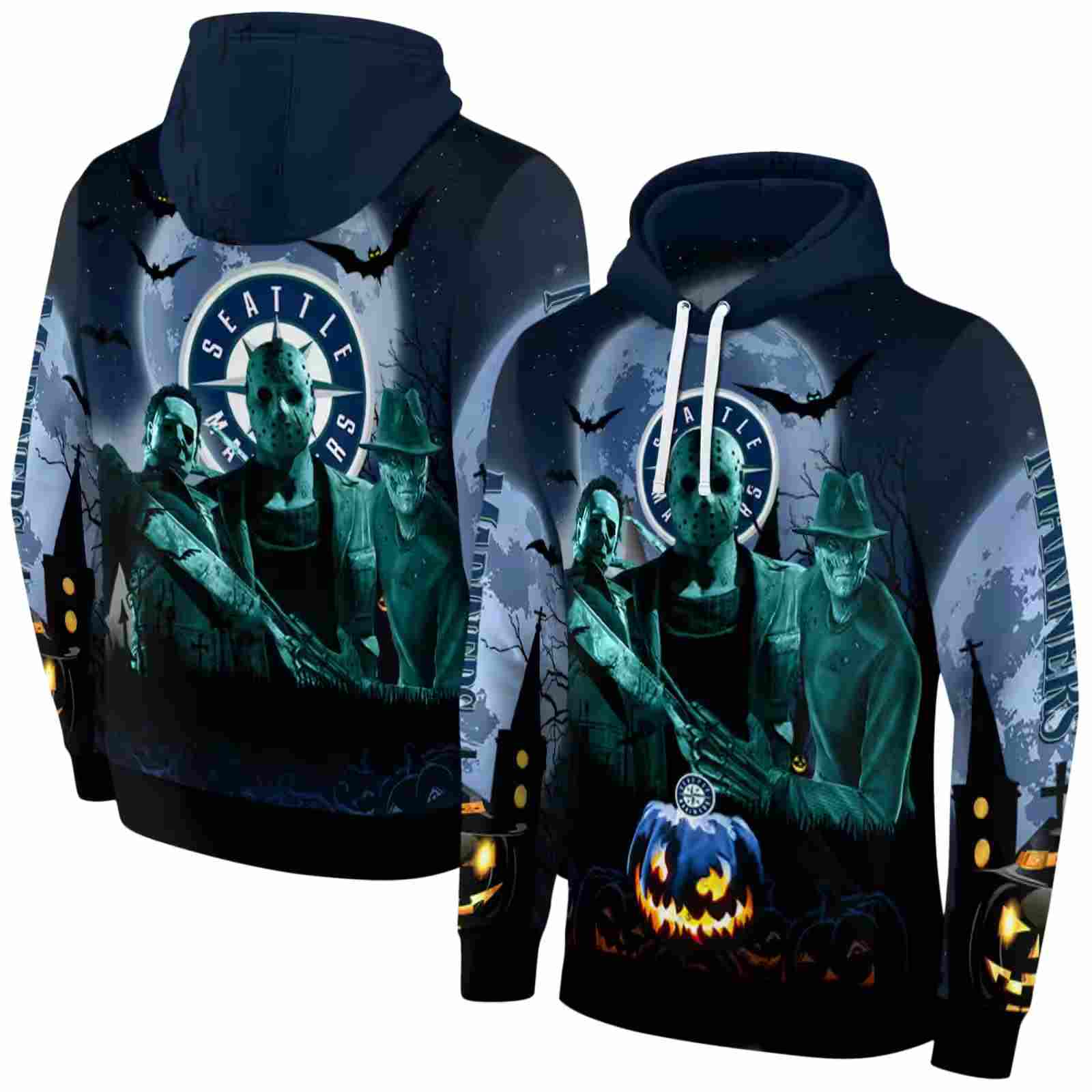 seattle mariners halloween vibes navy blue black hoodie fashion forward