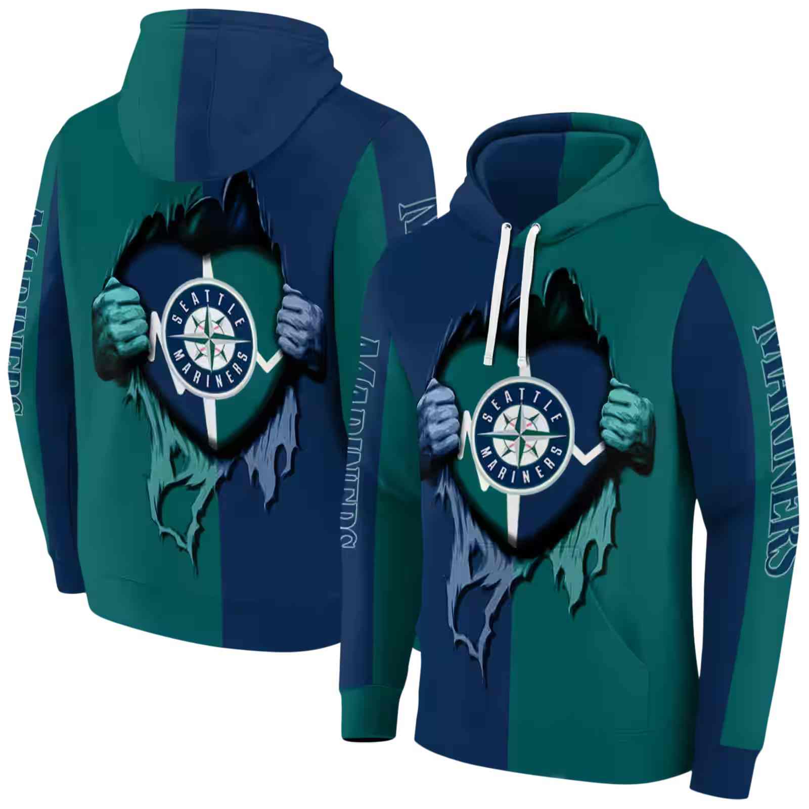 seattle mariners heartbeat graphic navy blue hoodie fashion forward