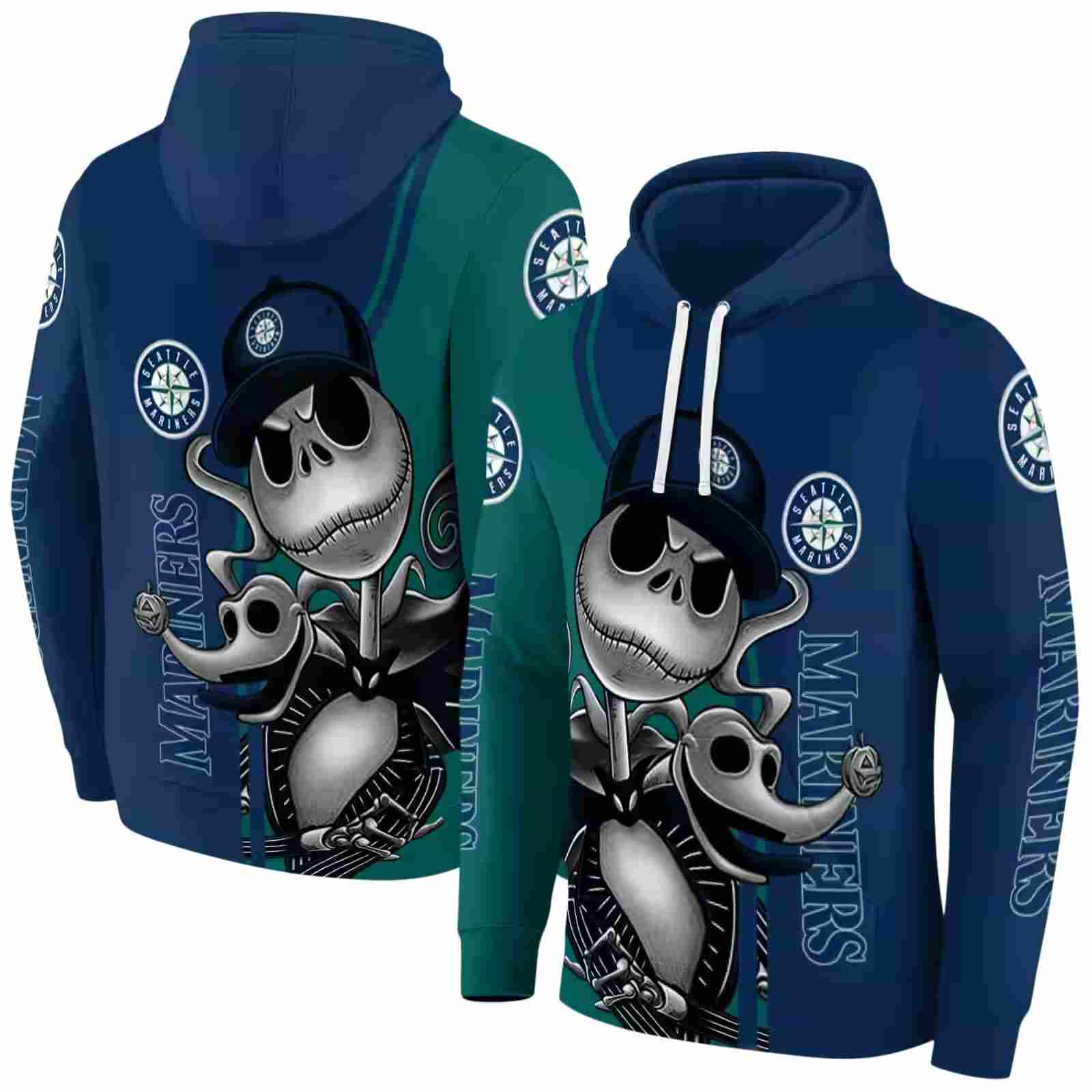 seattle mariners jack skellington navy blue hoodie fashion forward