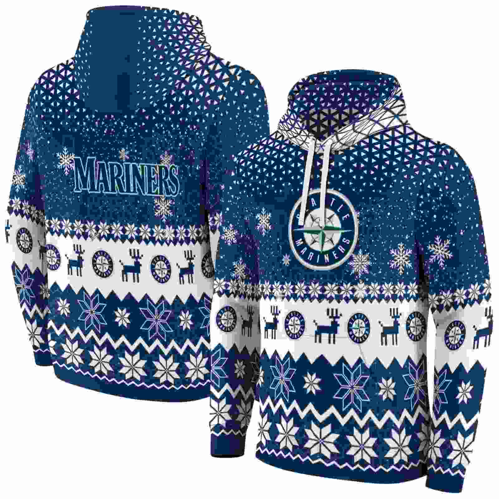 seattle mariners reindeer motif navy blue hoodie fashion forward