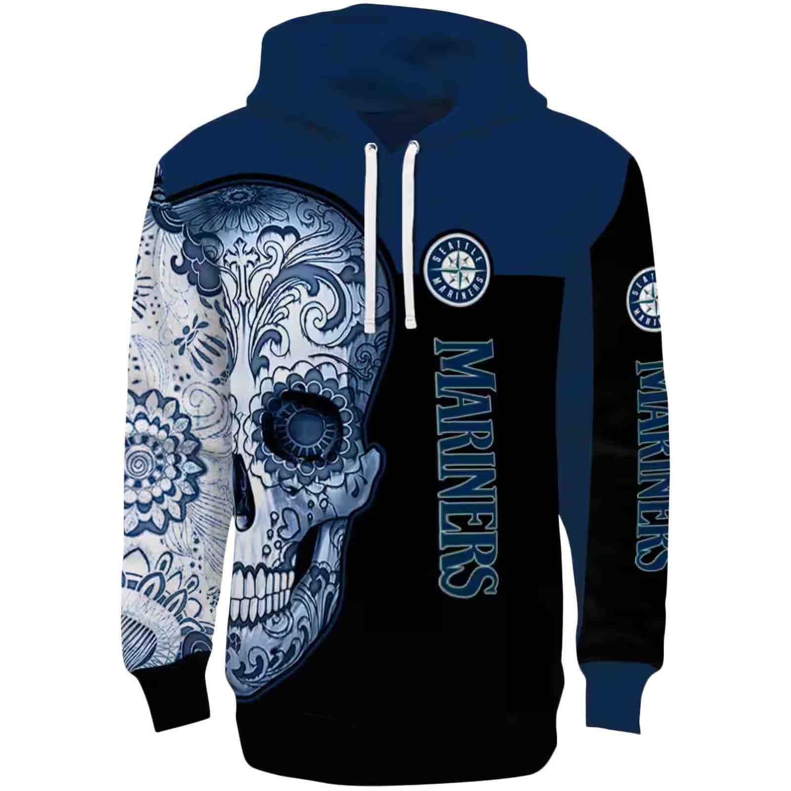 Seattle Mariners Sugar Skull Navy Blue Black Hoodie