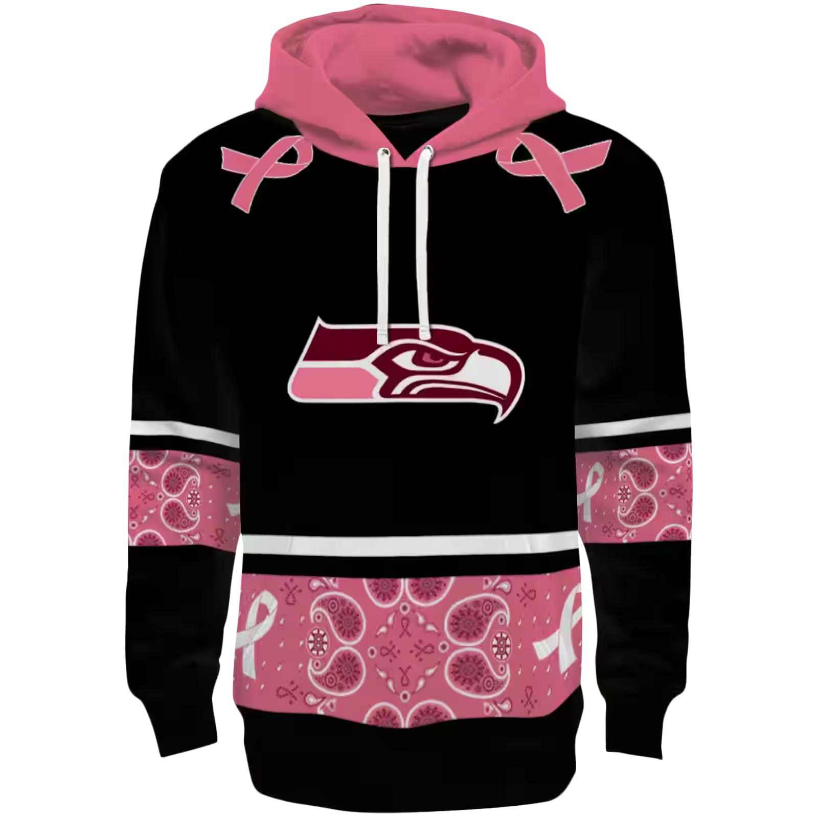 Seattle Seahawks Awareness Ribbon Black Pink Hoodie