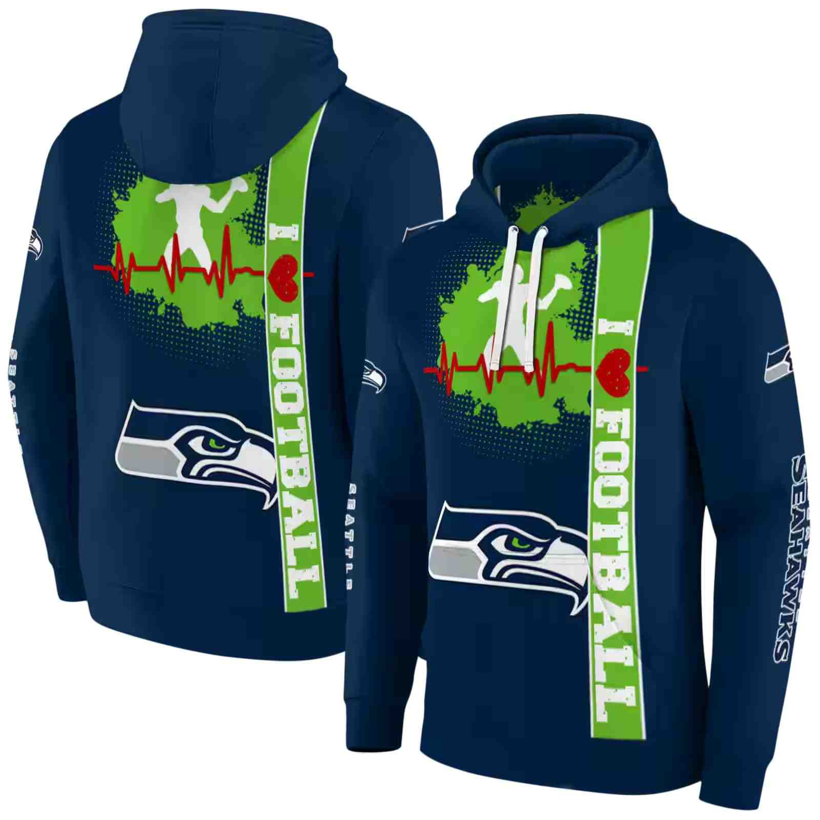 seattle seahawks football heartbeat blue hoodie fashion forward