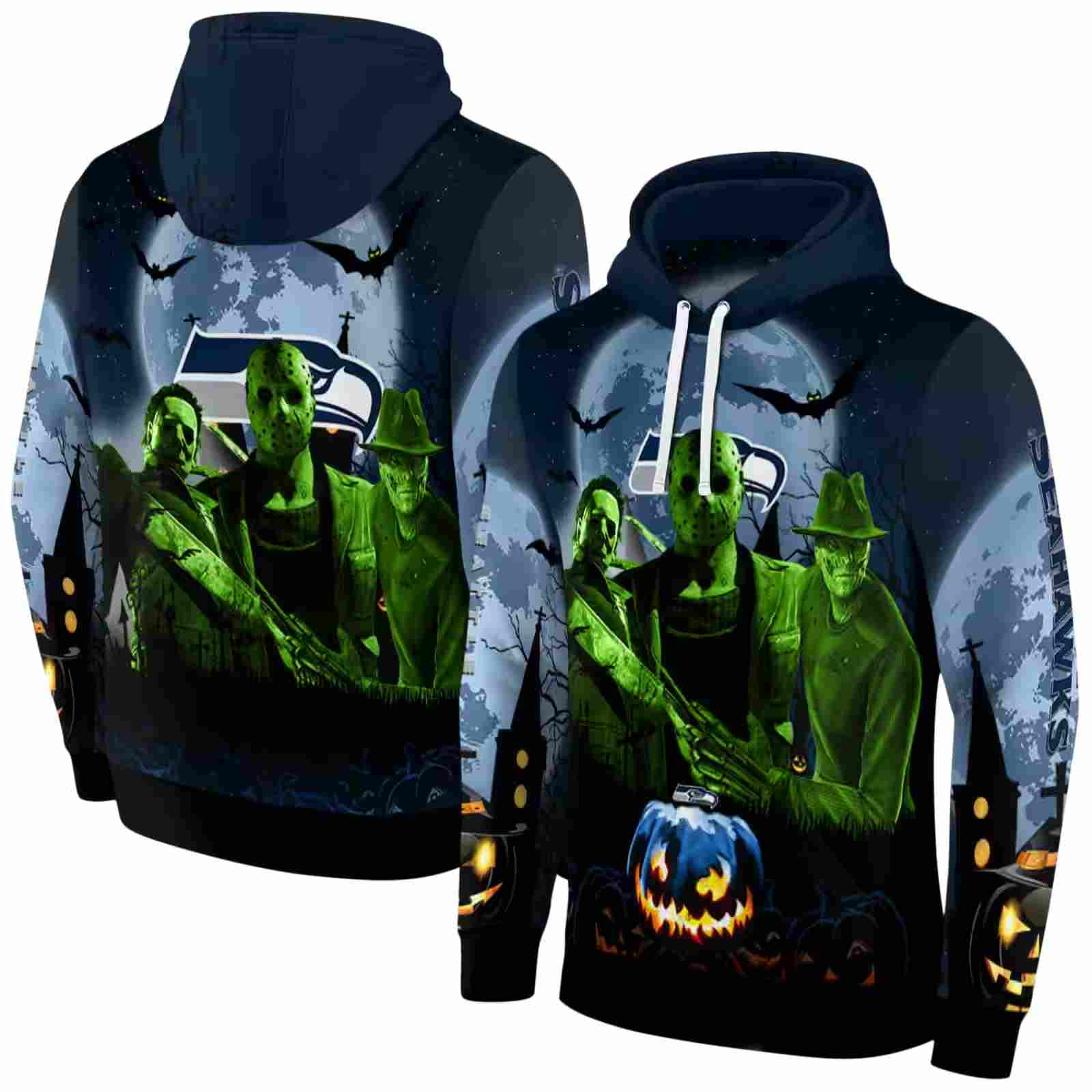 seattle seahawks halloween vibes blue black hoodie fashion forward