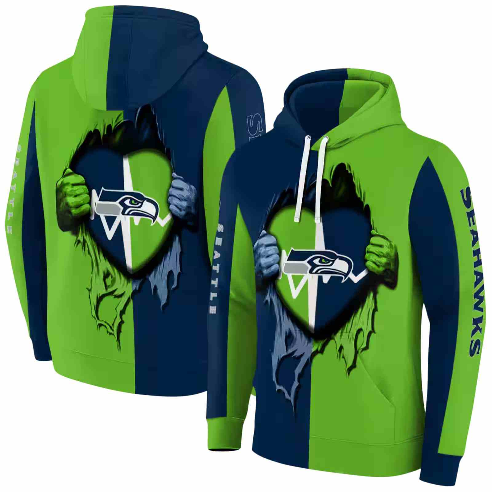 seattle seahawks heartbeat graphic blue hoodie fashion forward