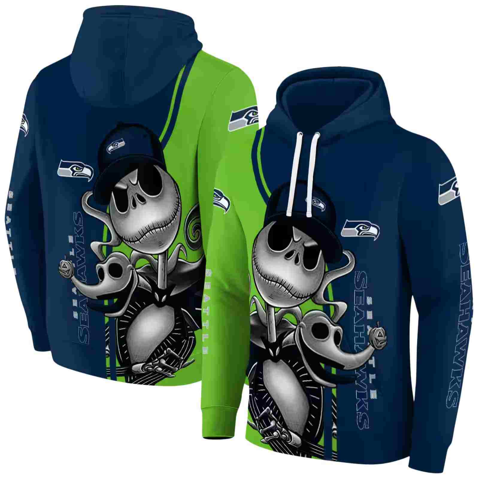 seattle seahawks jack skellington blue hoodie fashion forward