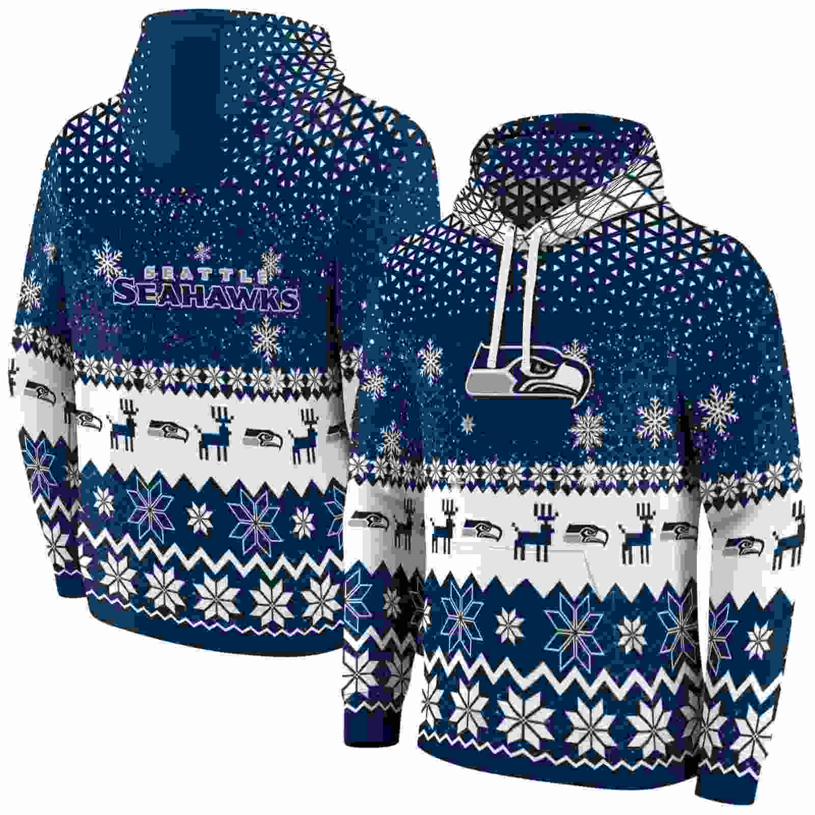 seattle seahawks reindeer motif blue hoodie fashion forward