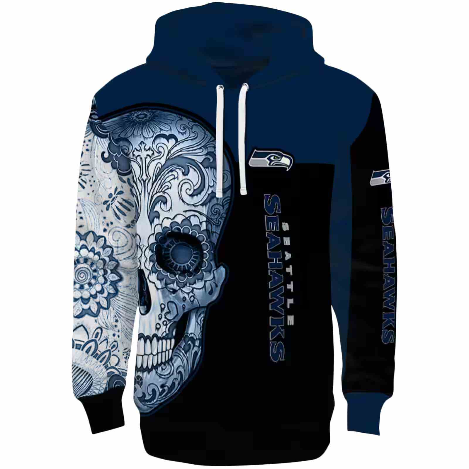 Seattle Seahawks Sugar Skull Blue Black Hoodie