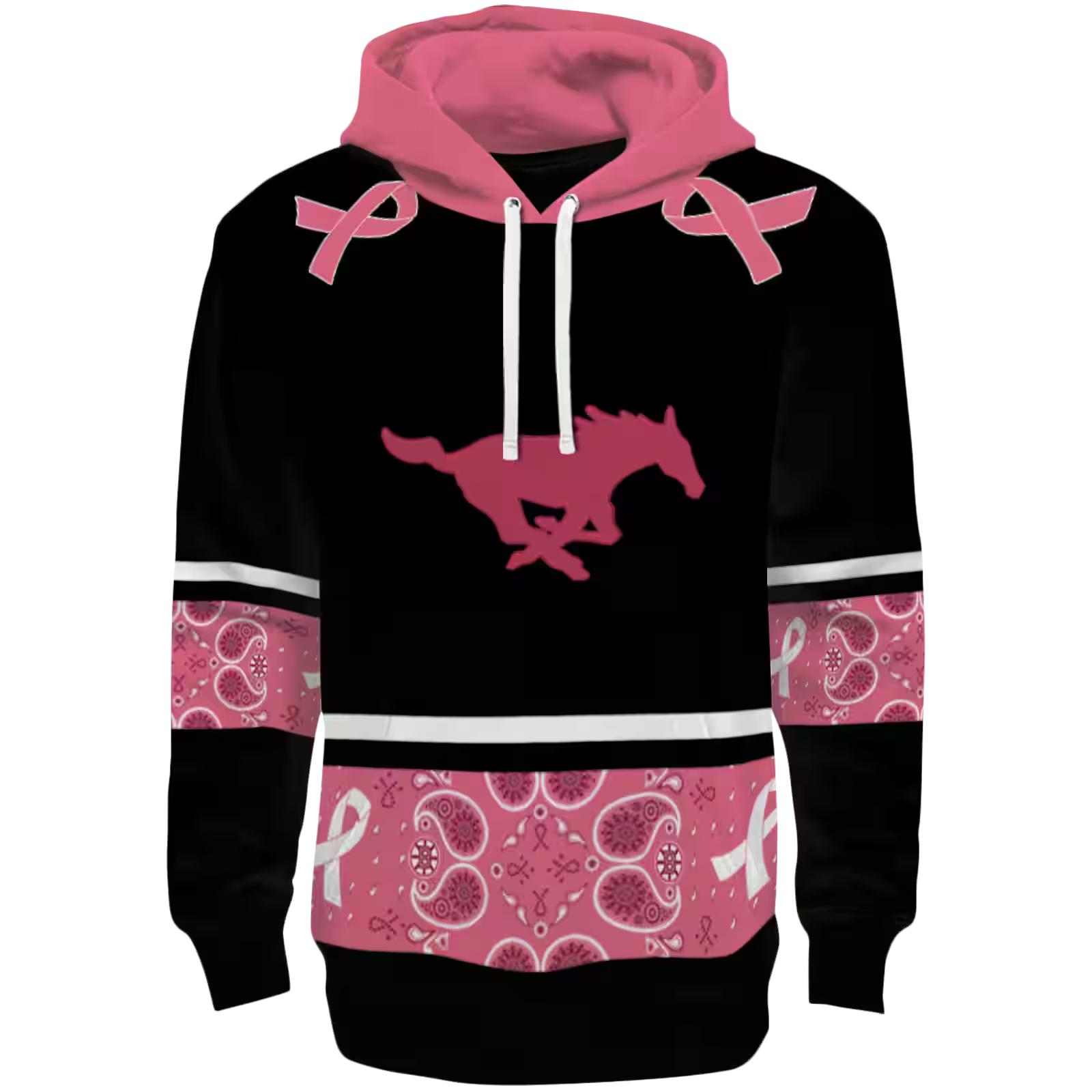 SMU Mustangs Awareness Ribbon Black Pink Hoodie