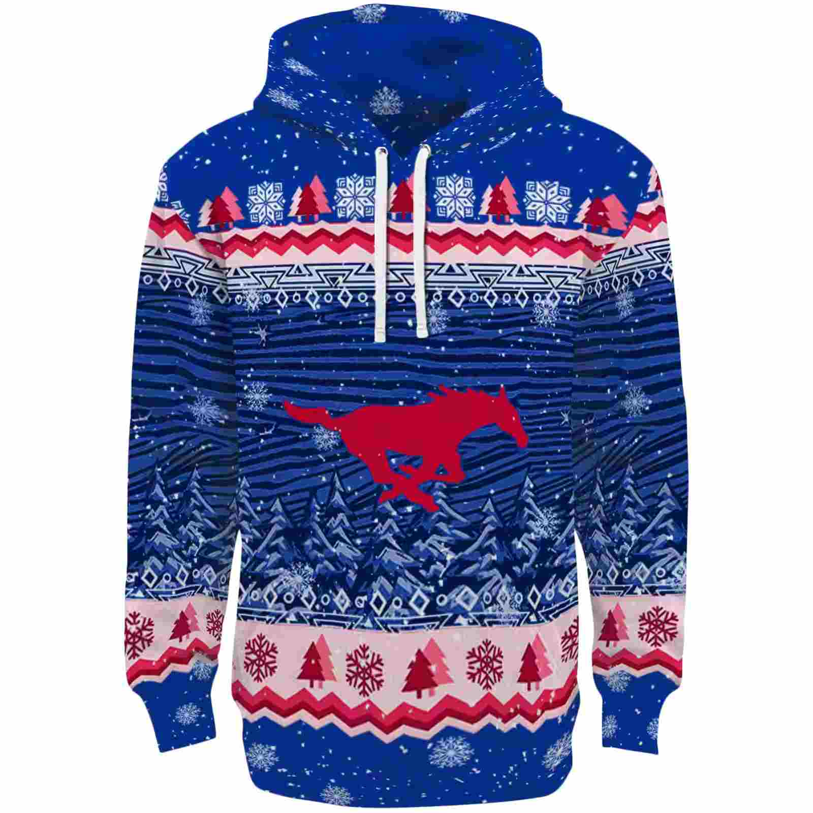 SMU Mustangs Christmas Trees Blue Hoodie