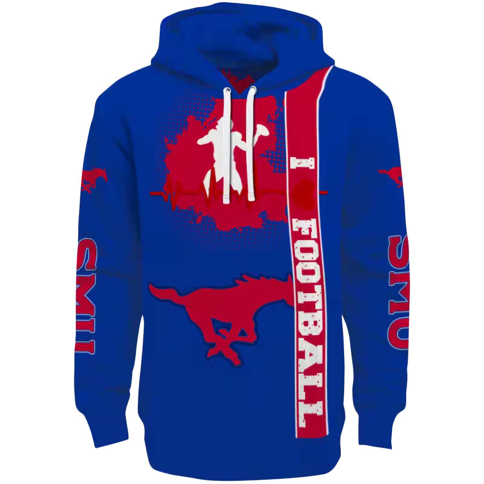 SMU Mustangs Football Heartbeat Blue Hoodie