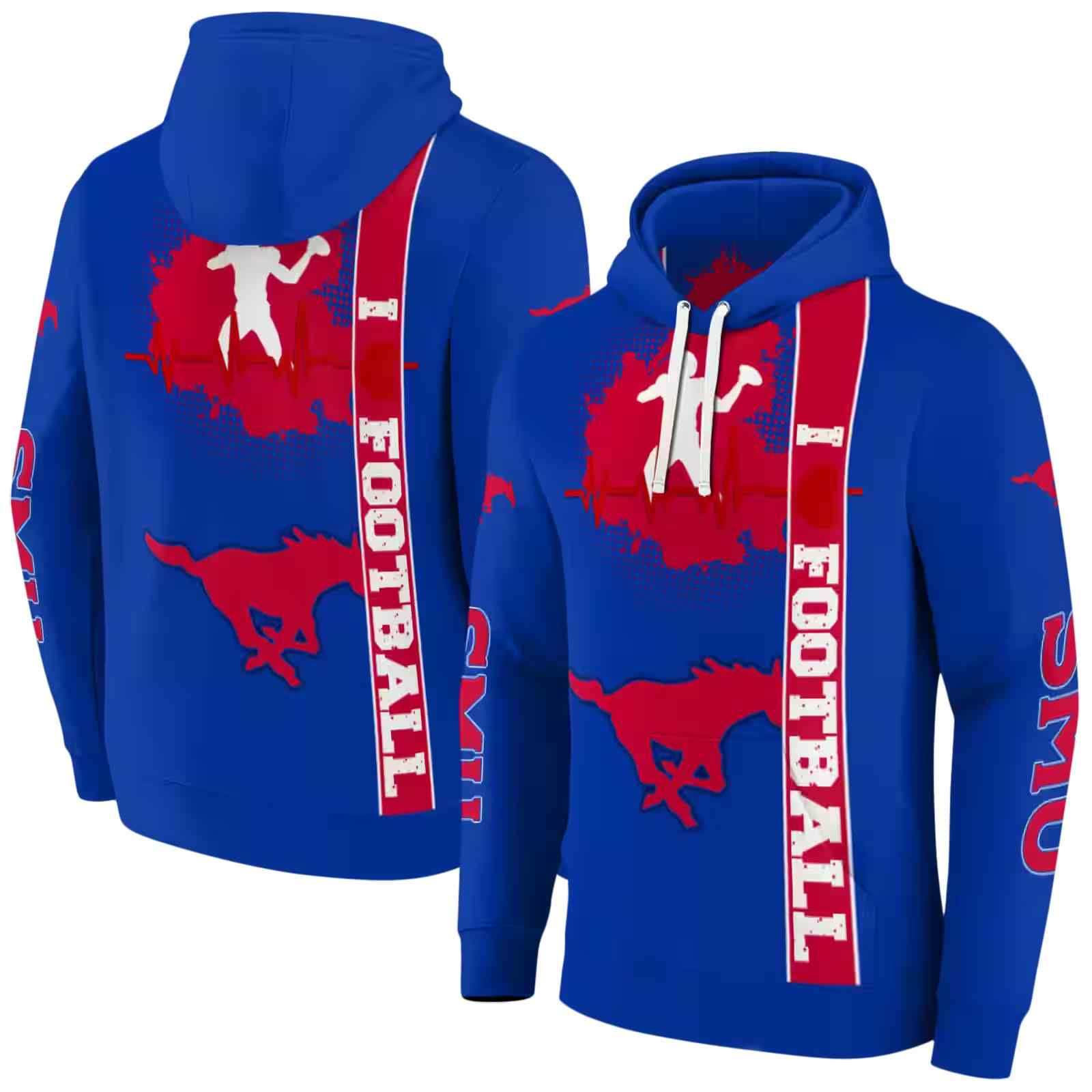 smu mustangs football heartbeat blue hoodie fashion forward