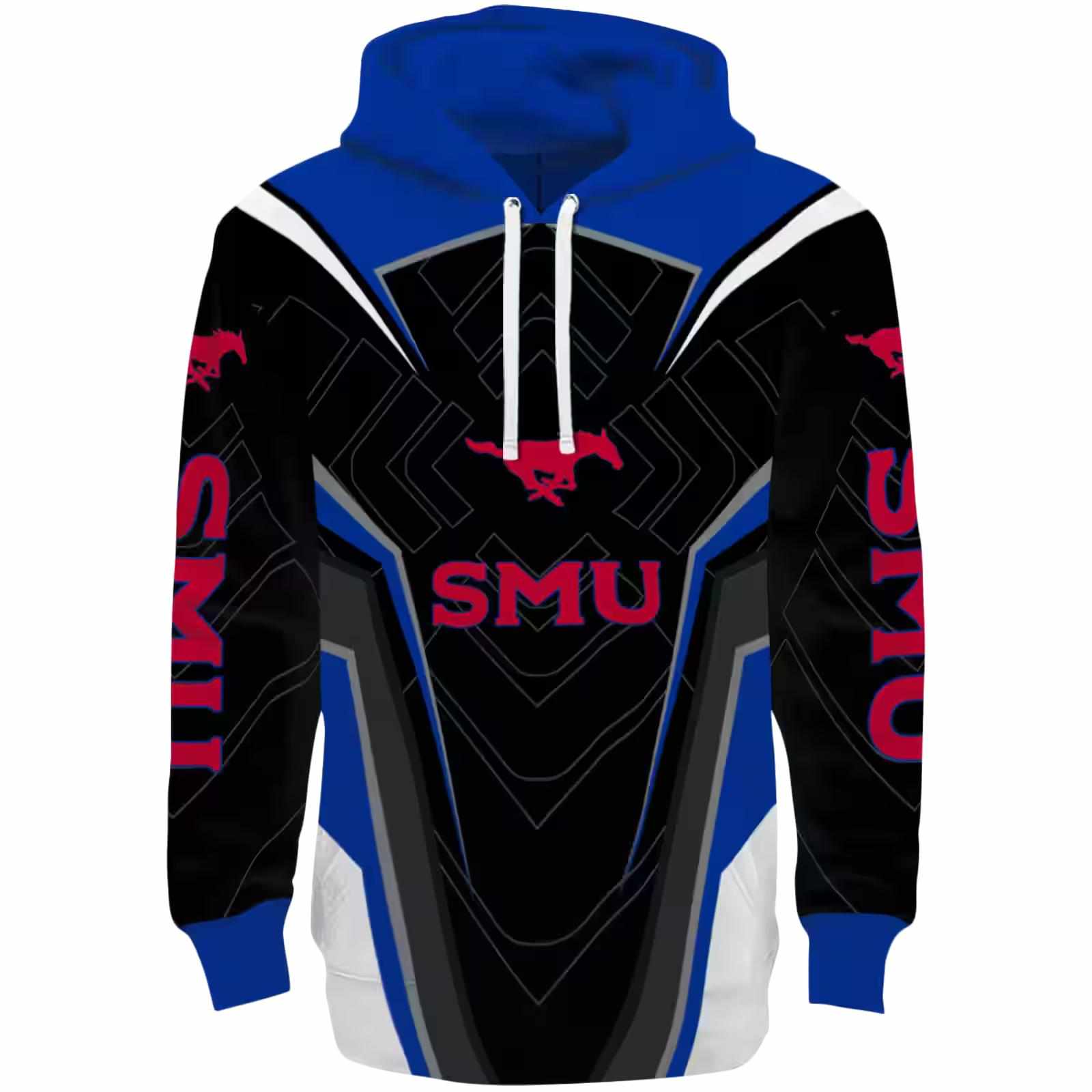 SMU Mustangs Futuristic Pattern Blue Black Hoodie