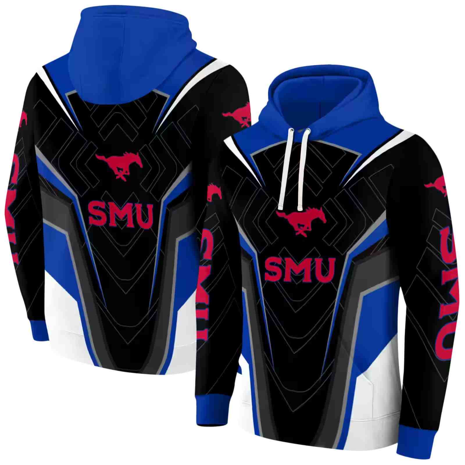 smu mustangs futuristic pattern blue black hoodie fashion forward