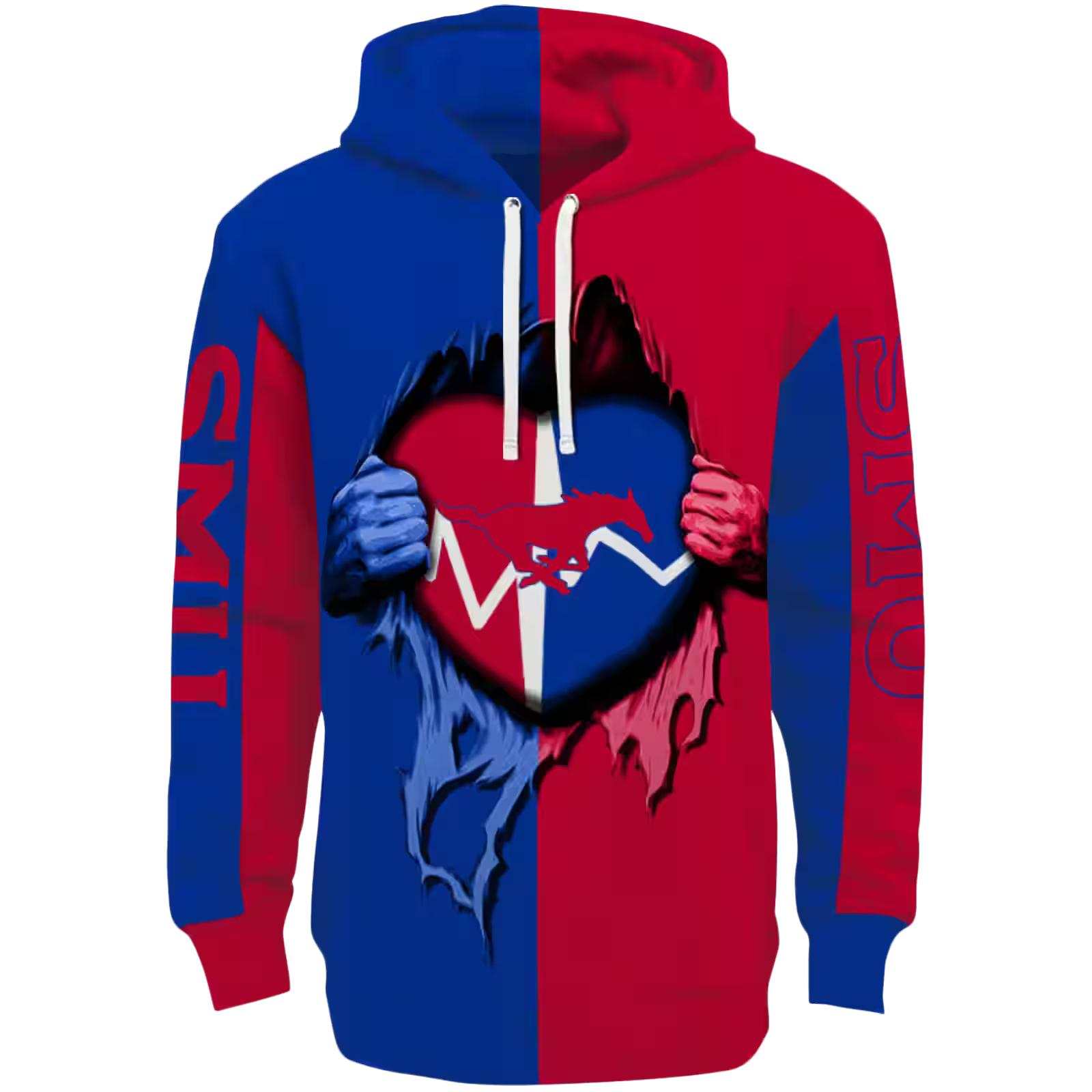 SMU Mustangs Heartbeat Graphic Blue Hoodie