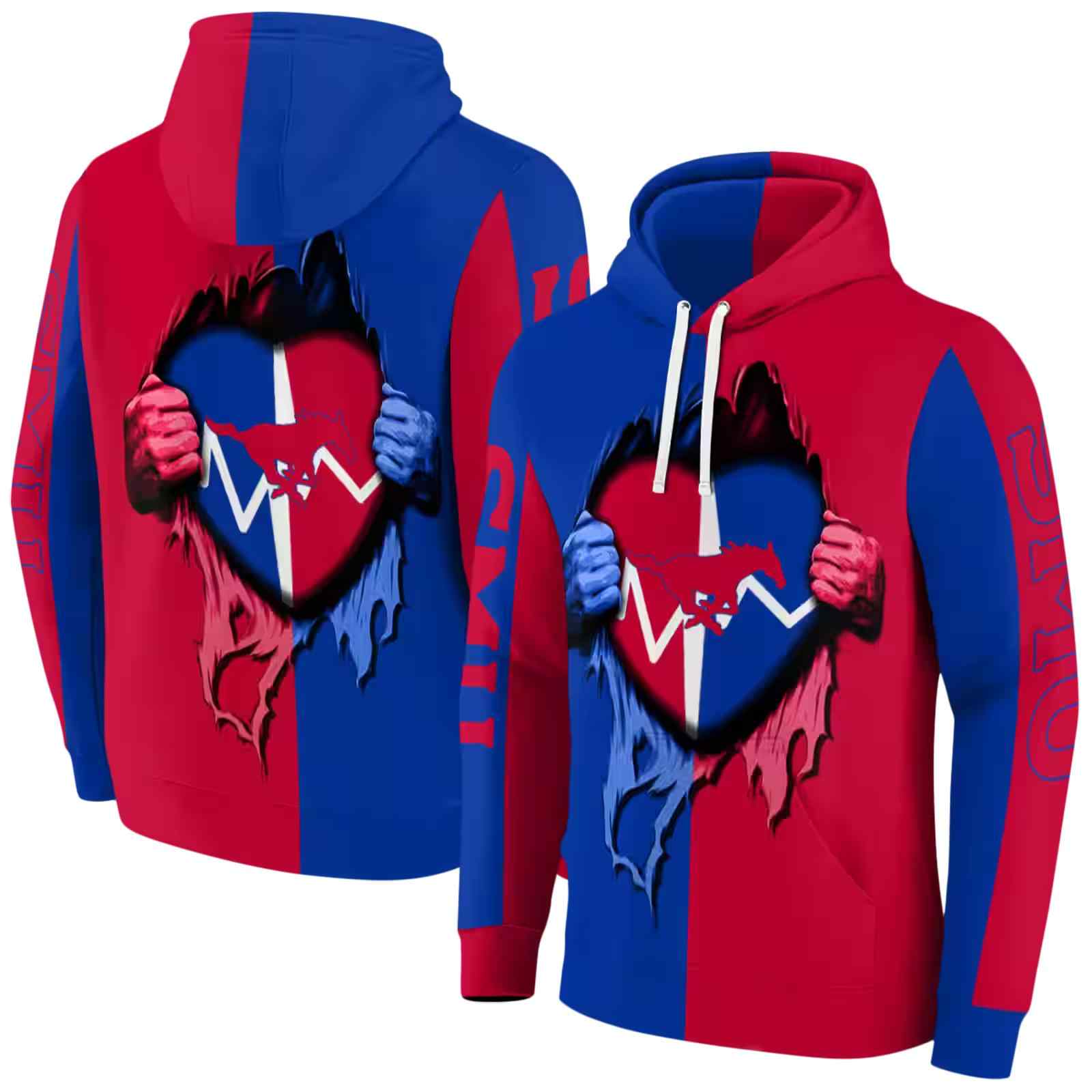 smu mustangs heartbeat graphic blue hoodie fashion forward