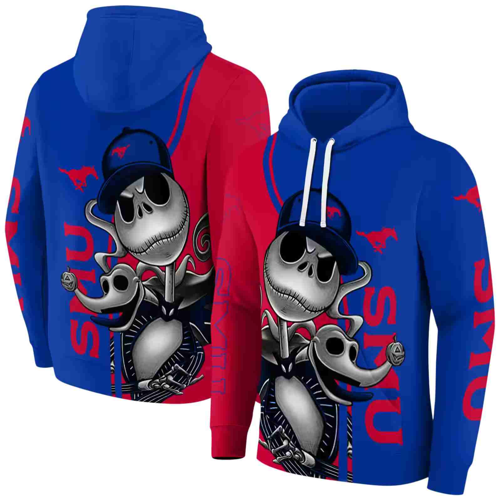 smu mustangs jack skellington blue hoodie fashion forward