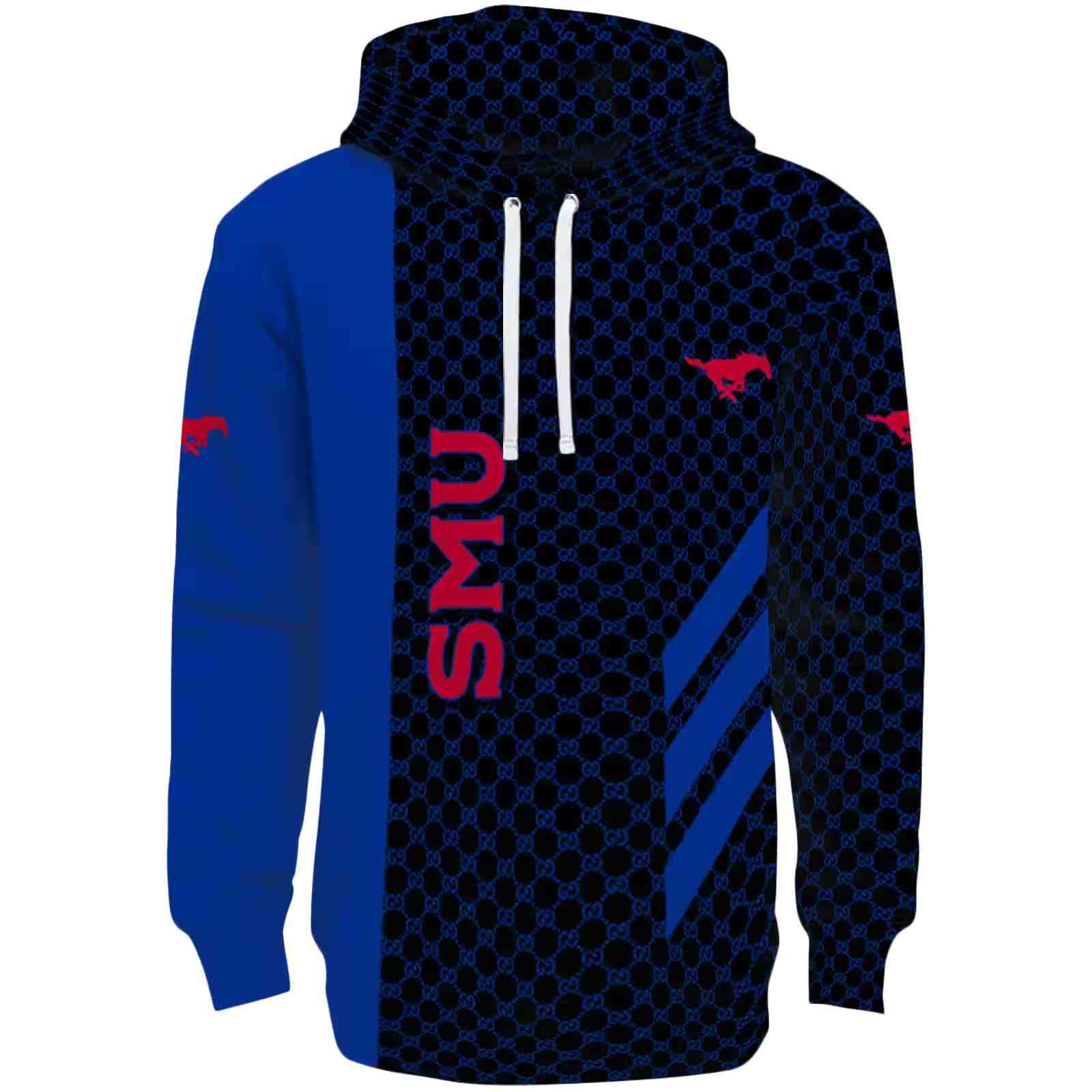 SMU Mustangs Monogram Pattern Blue Hoodie