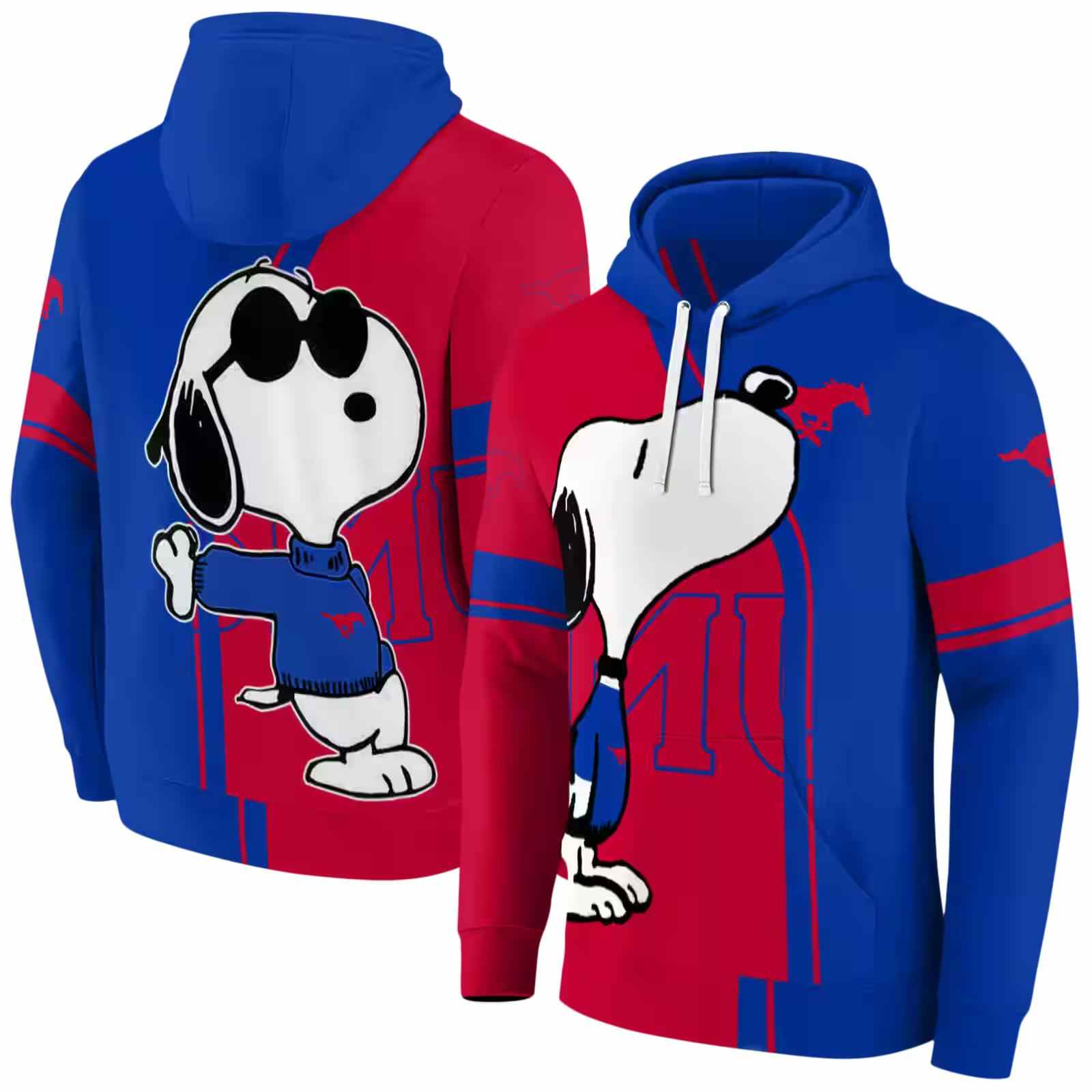 smu mustangs playful snoopy blue hoodie fashion forward