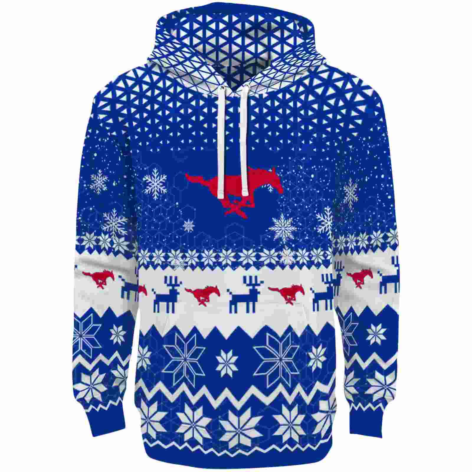 SMU Mustangs Reindeer Motif Blue Hoodie