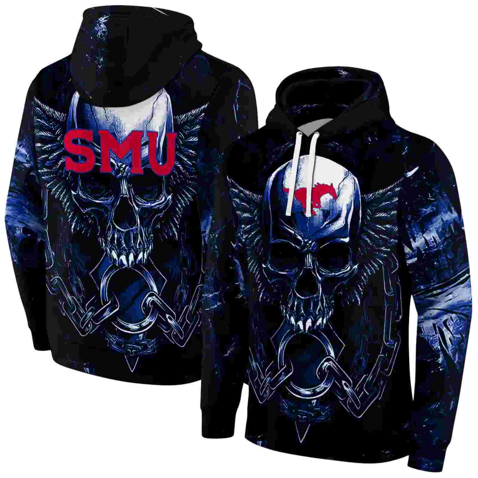 smu mustangs skull artwork blue black hoodie fashion forward