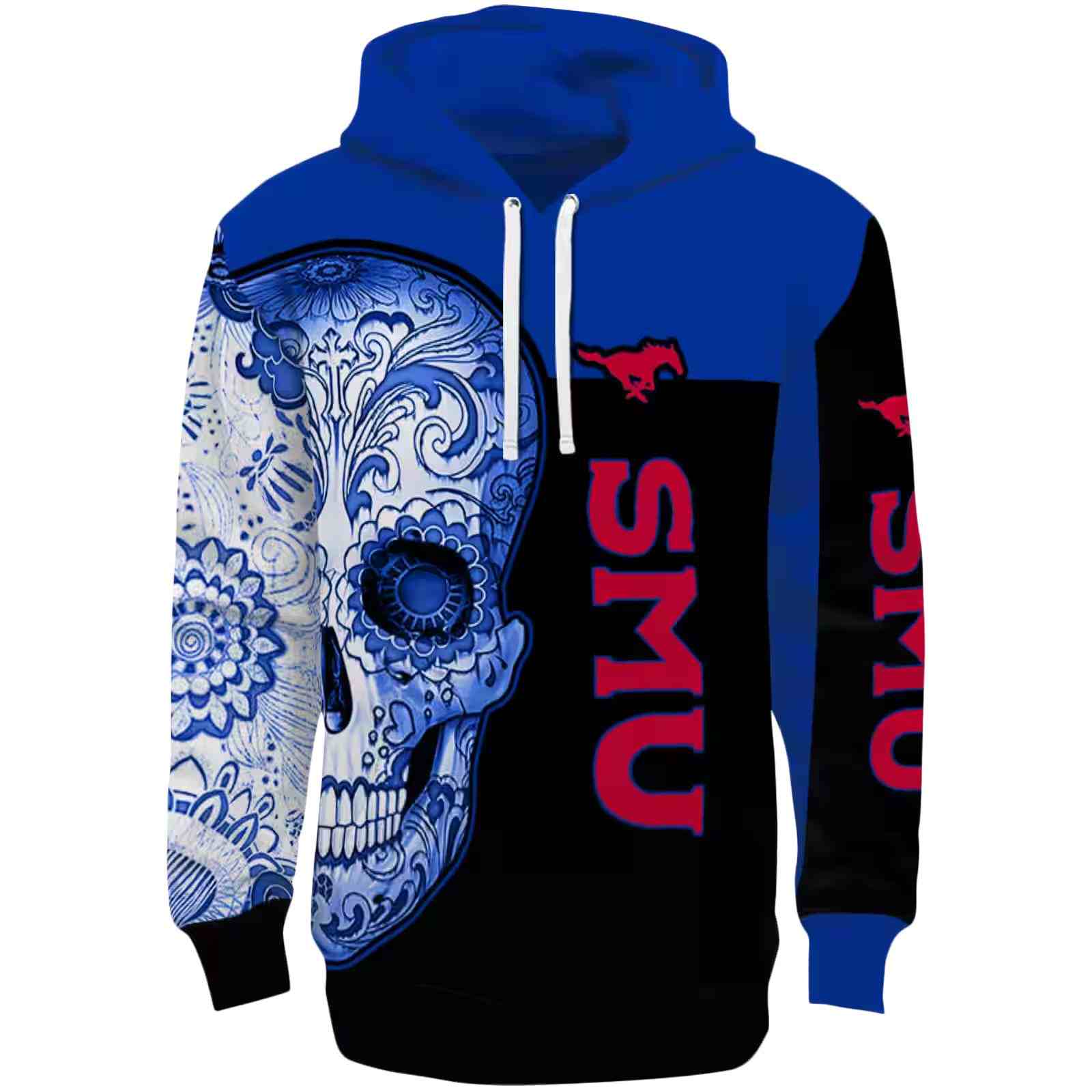 SMU Mustangs Sugar Skull Blue Black Hoodie