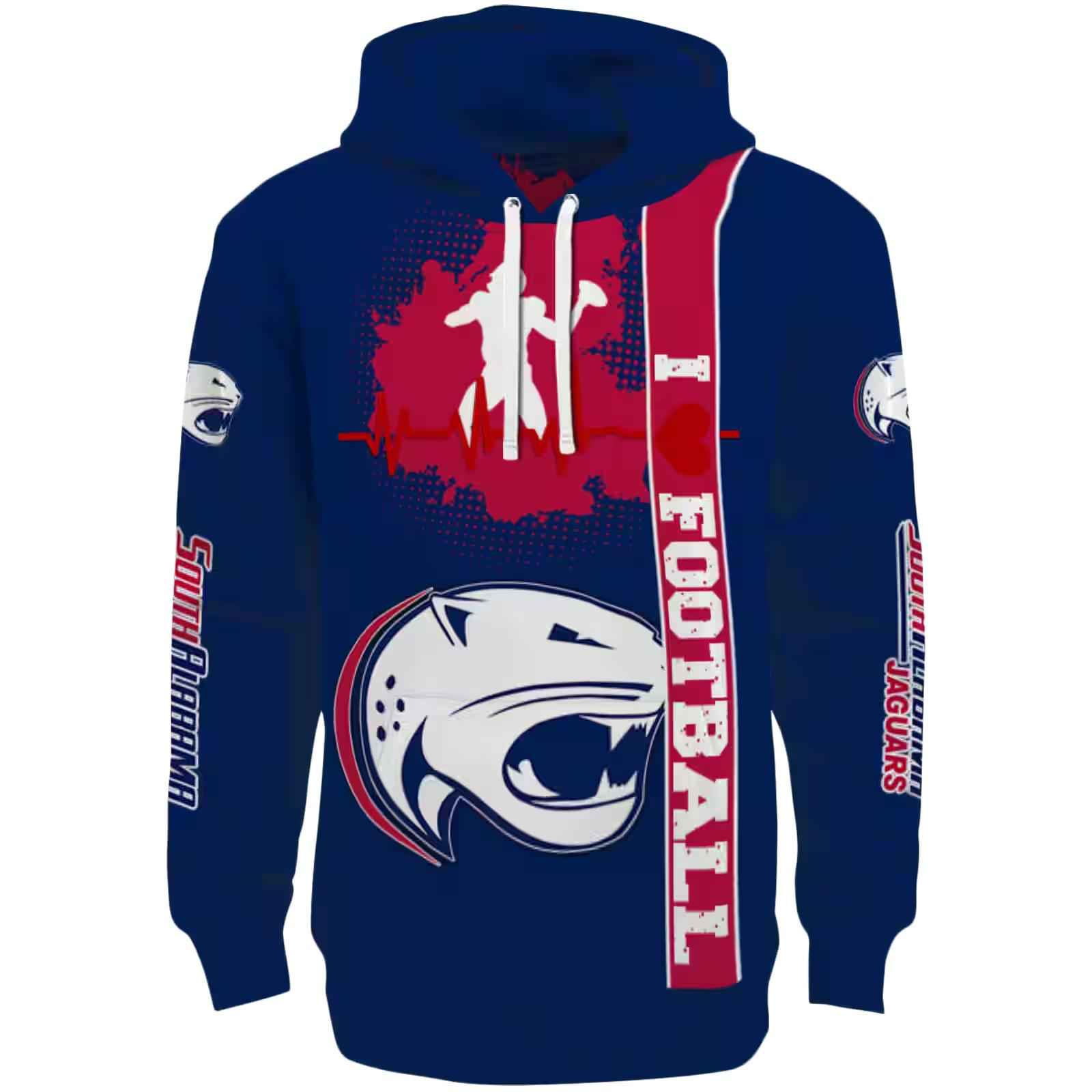 South Alabama Jaguars Football Heartbeat Blue Hoodie