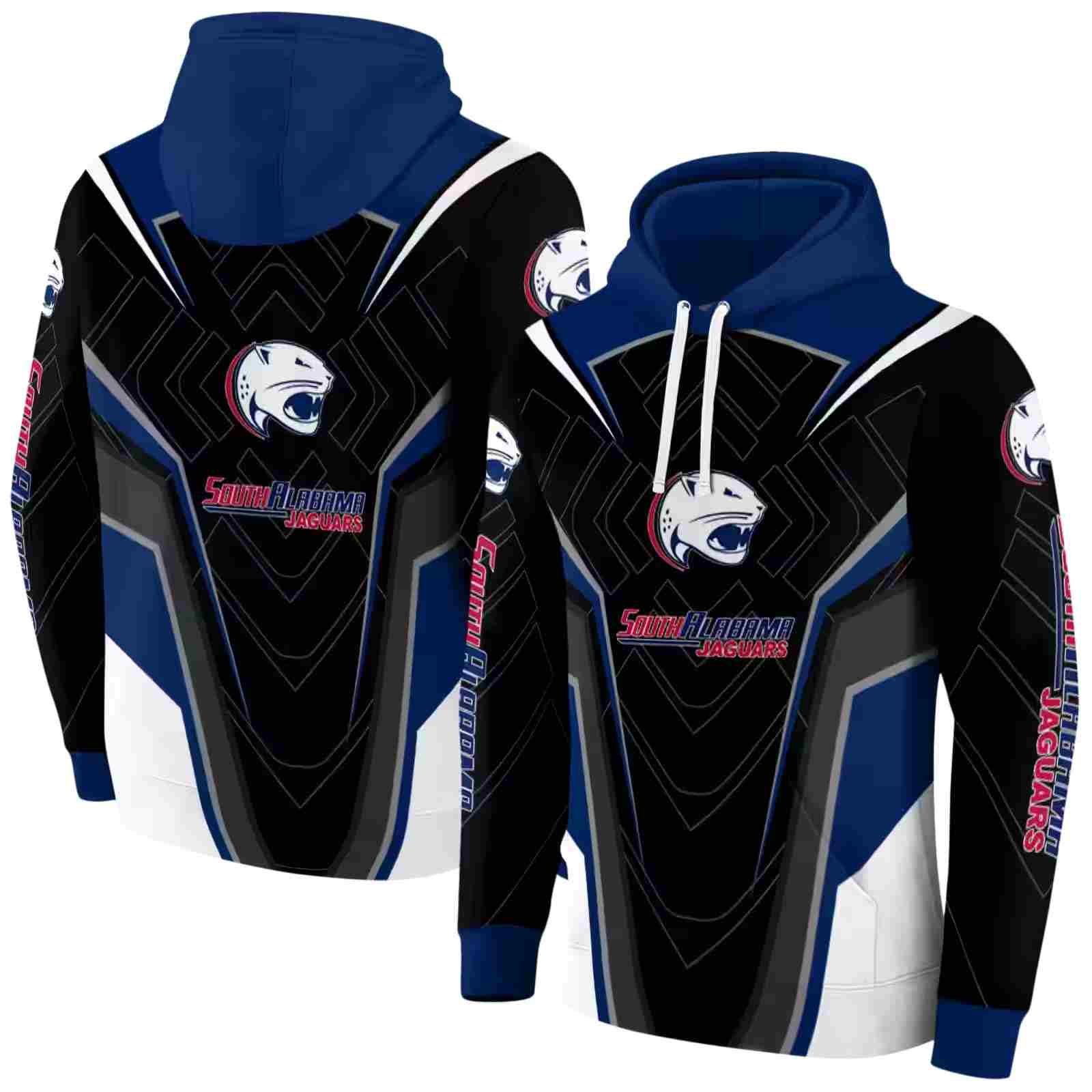 south alabama jaguars futuristic pattern blue black hoodie fashion forward