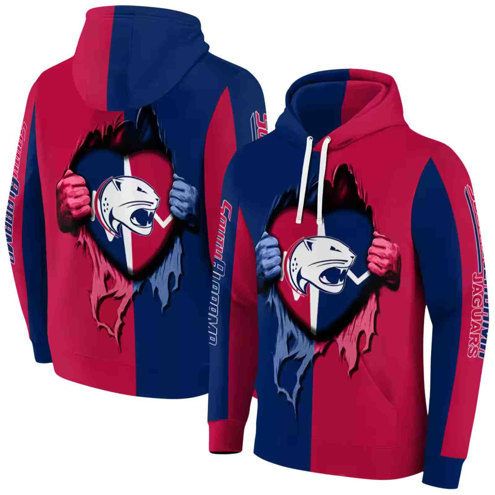 south alabama jaguars heartbeat graphic blue hoodie fashion forward