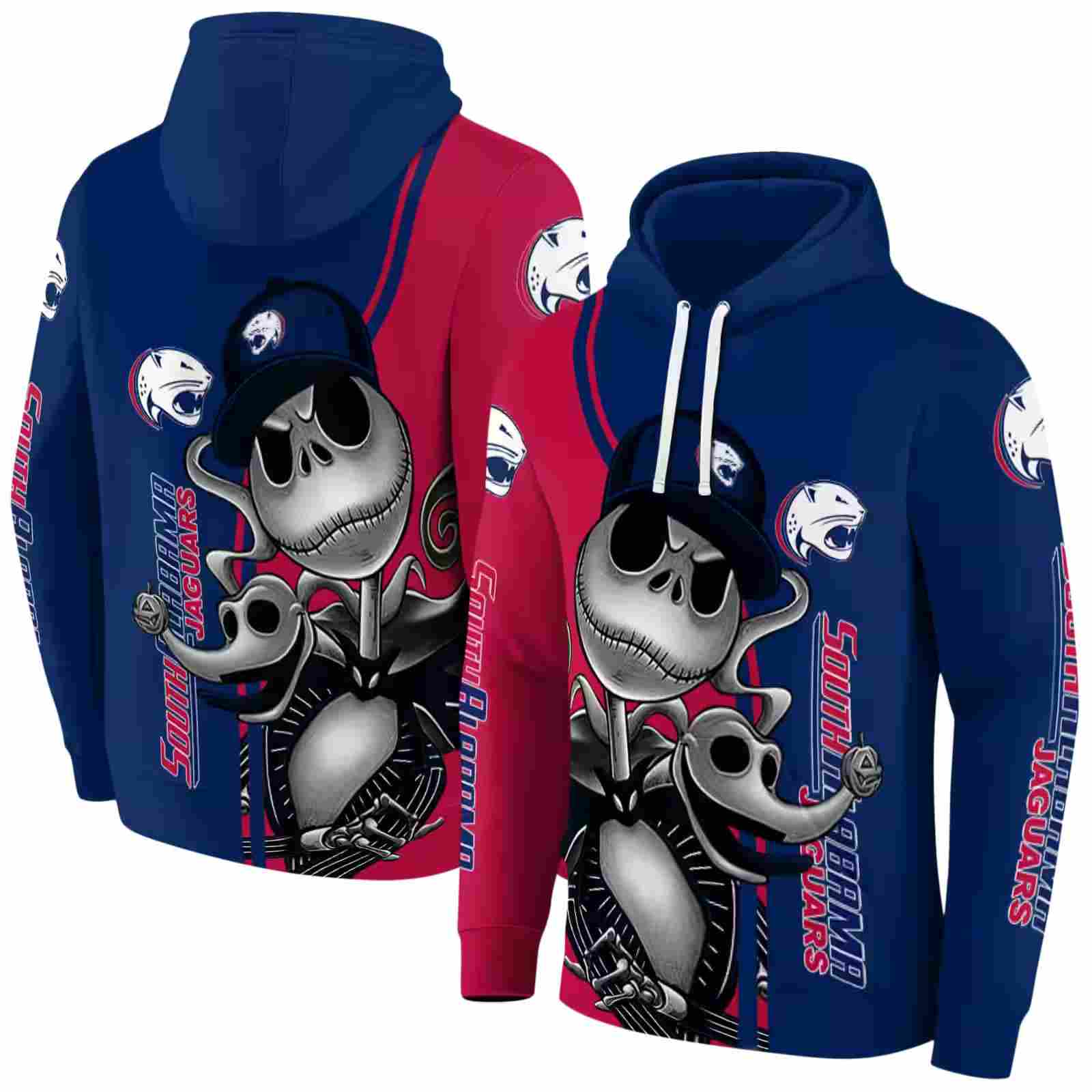 south alabama jaguars jack skellington blue hoodie fashion forward