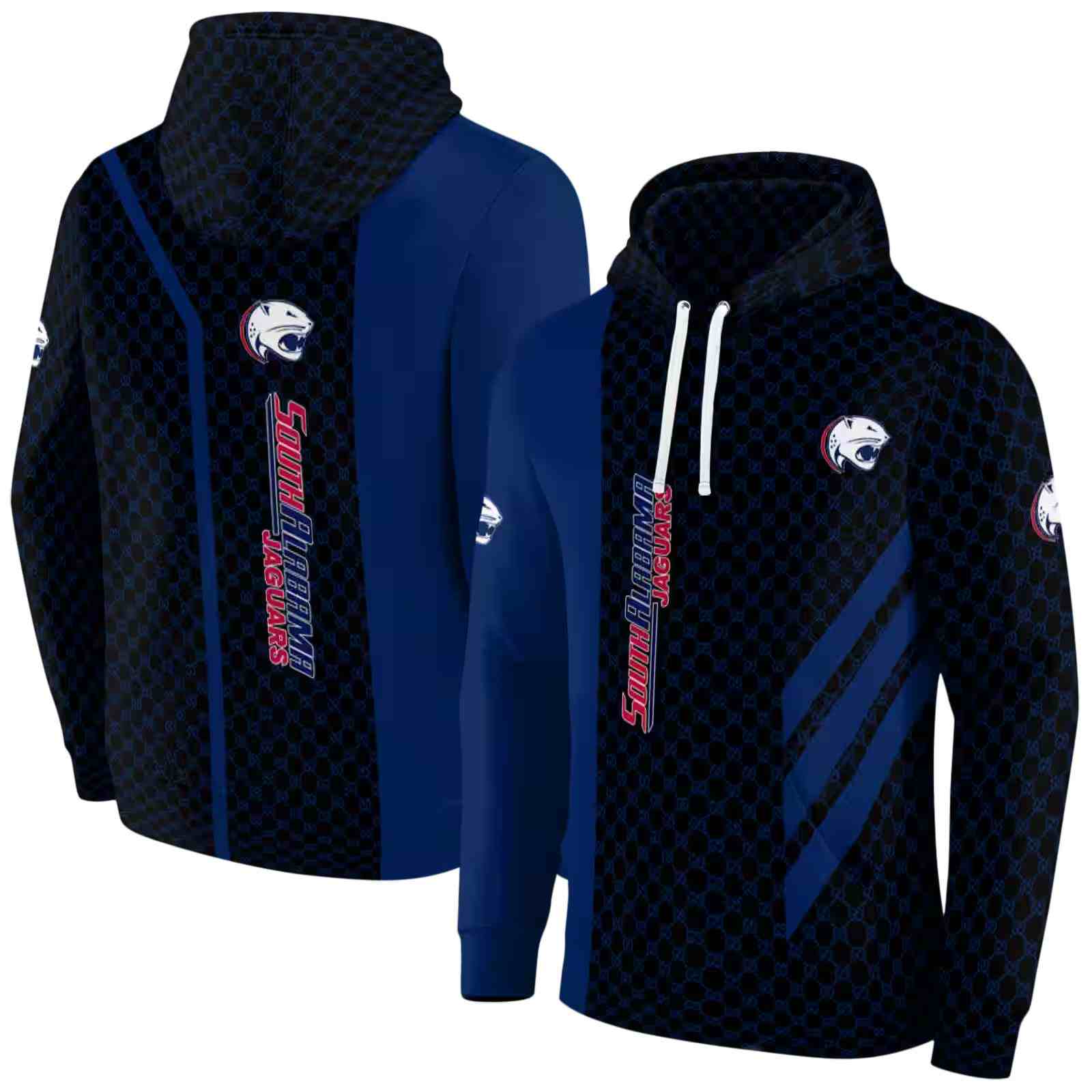 south alabama jaguars monogram pattern blue hoodie fashion forward