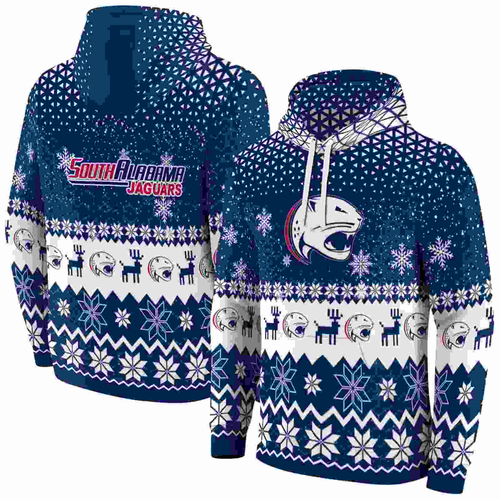 south alabama jaguars reindeer motif blue hoodie fashion forward