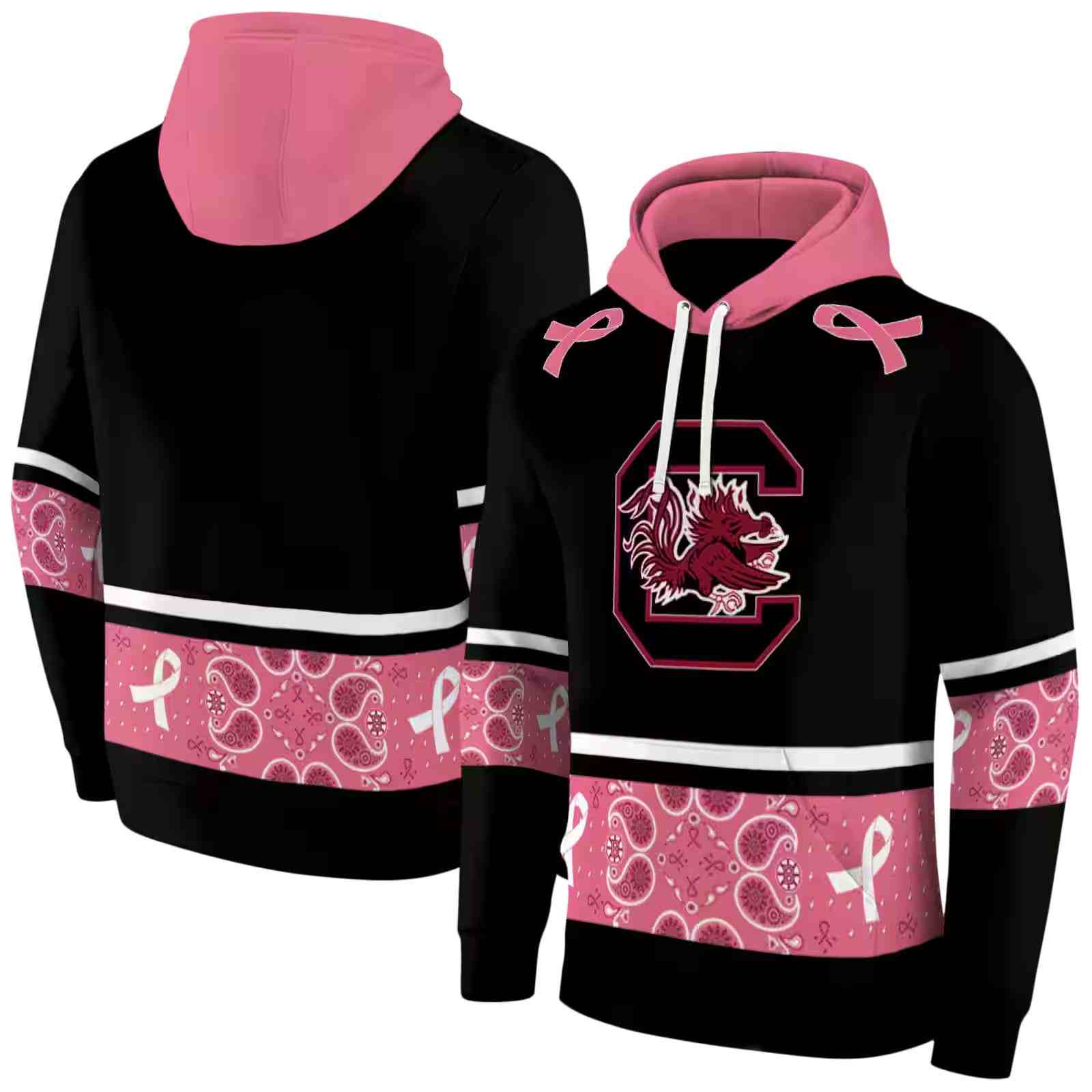 south carolina gamecocks awareness ribbon black pink hoodie fashion forward