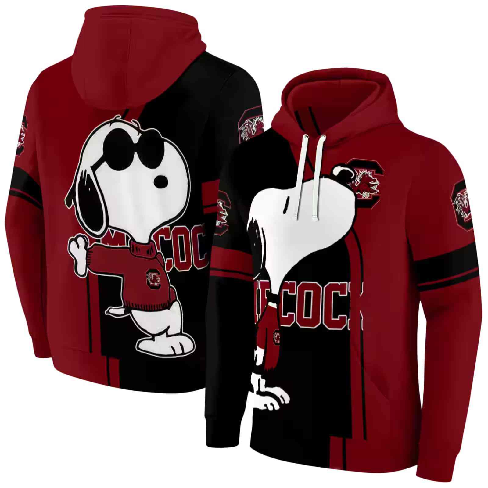 south carolina gamecocks playful snoopy garnet hoodie fashion forward