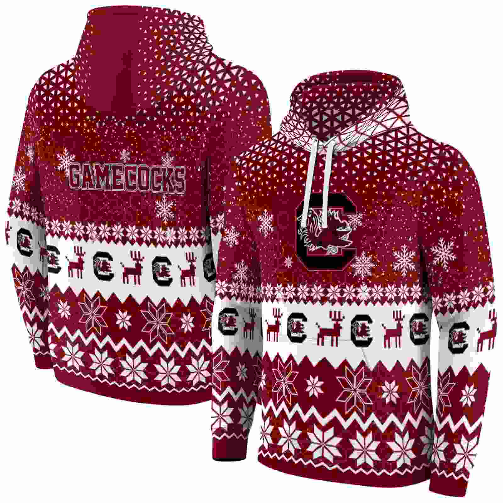 south carolina gamecocks reindeer motif garnet hoodie fashion forward