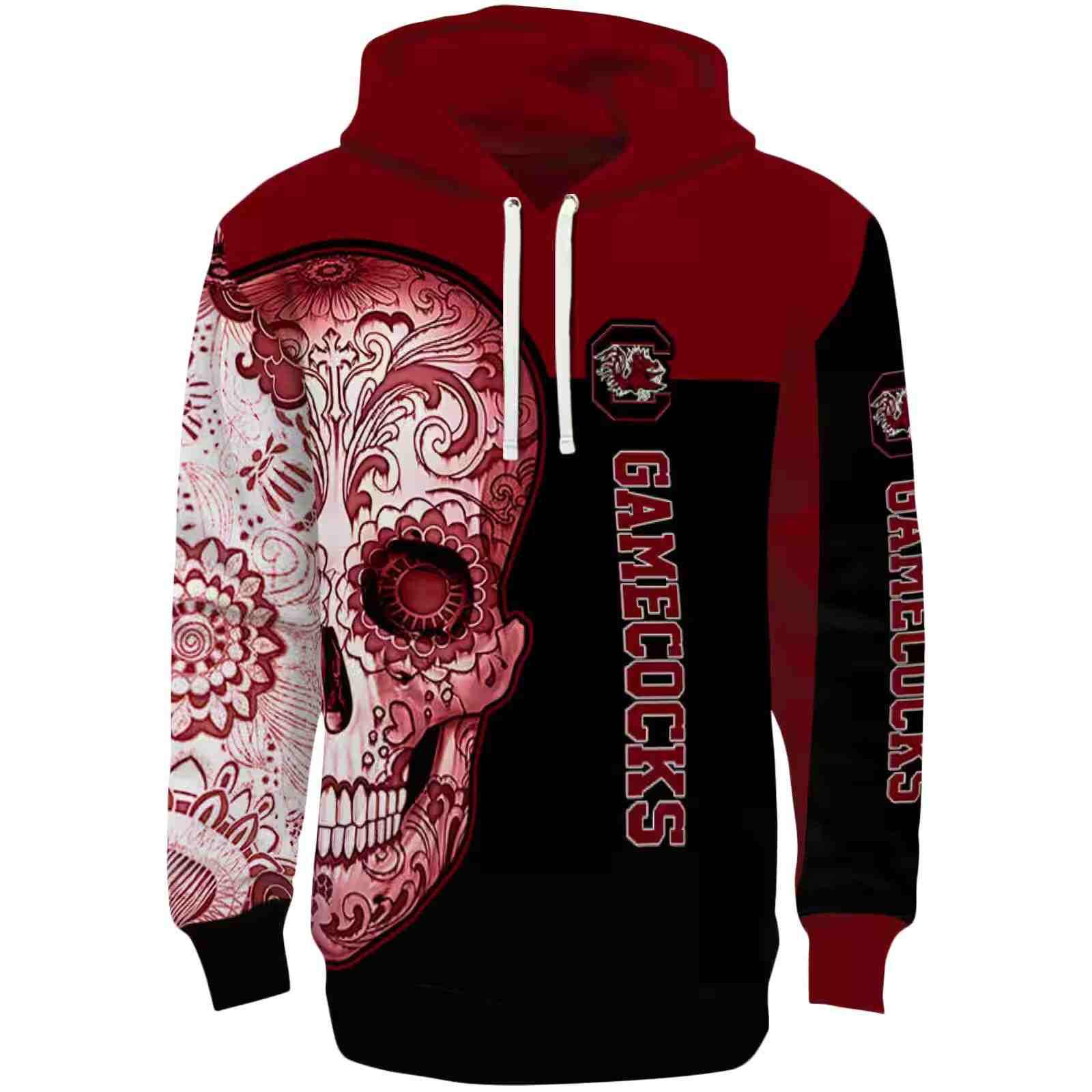 South Carolina Gamecocks Sugar Skull Garnet Black Hoodie