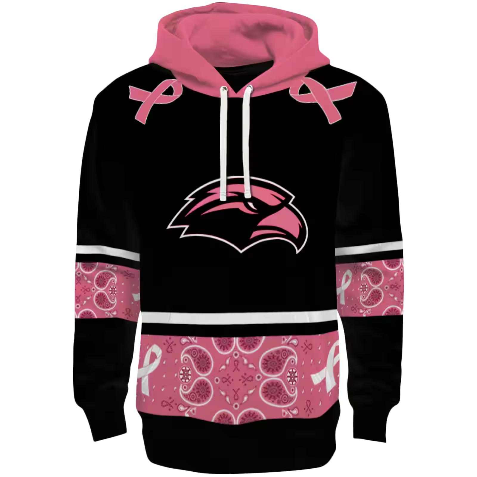 Southern Miss Golden Eagles Awareness Ribbon Black Pink Hoodie