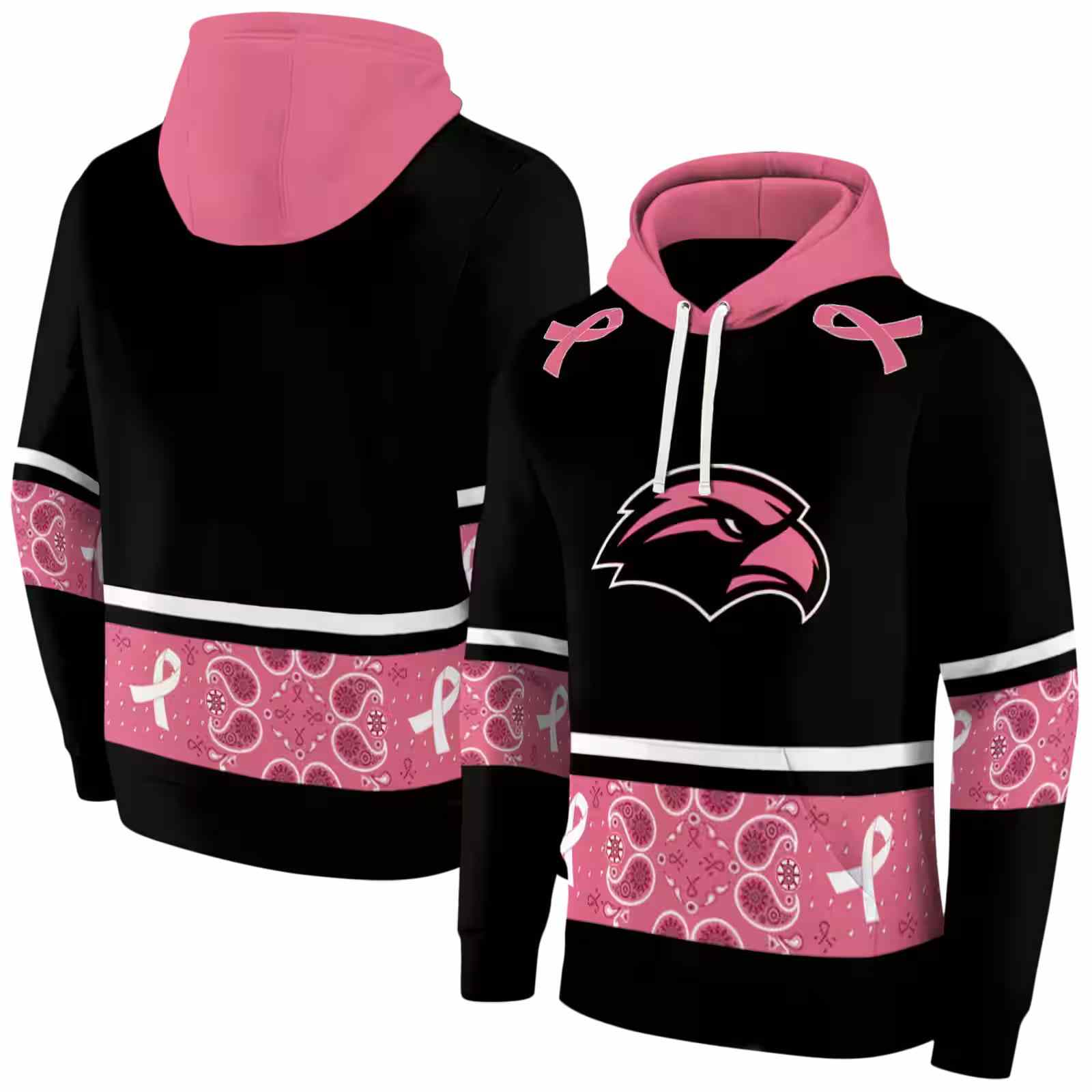 southern miss golden eagles awareness ribbon black pink hoodie fashion forward