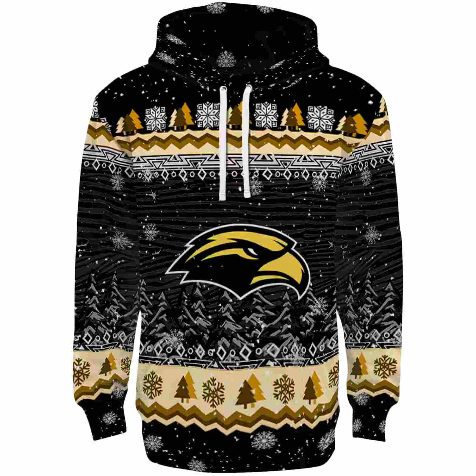 Southern Miss Golden Eagles Christmas Trees Black Hoodie