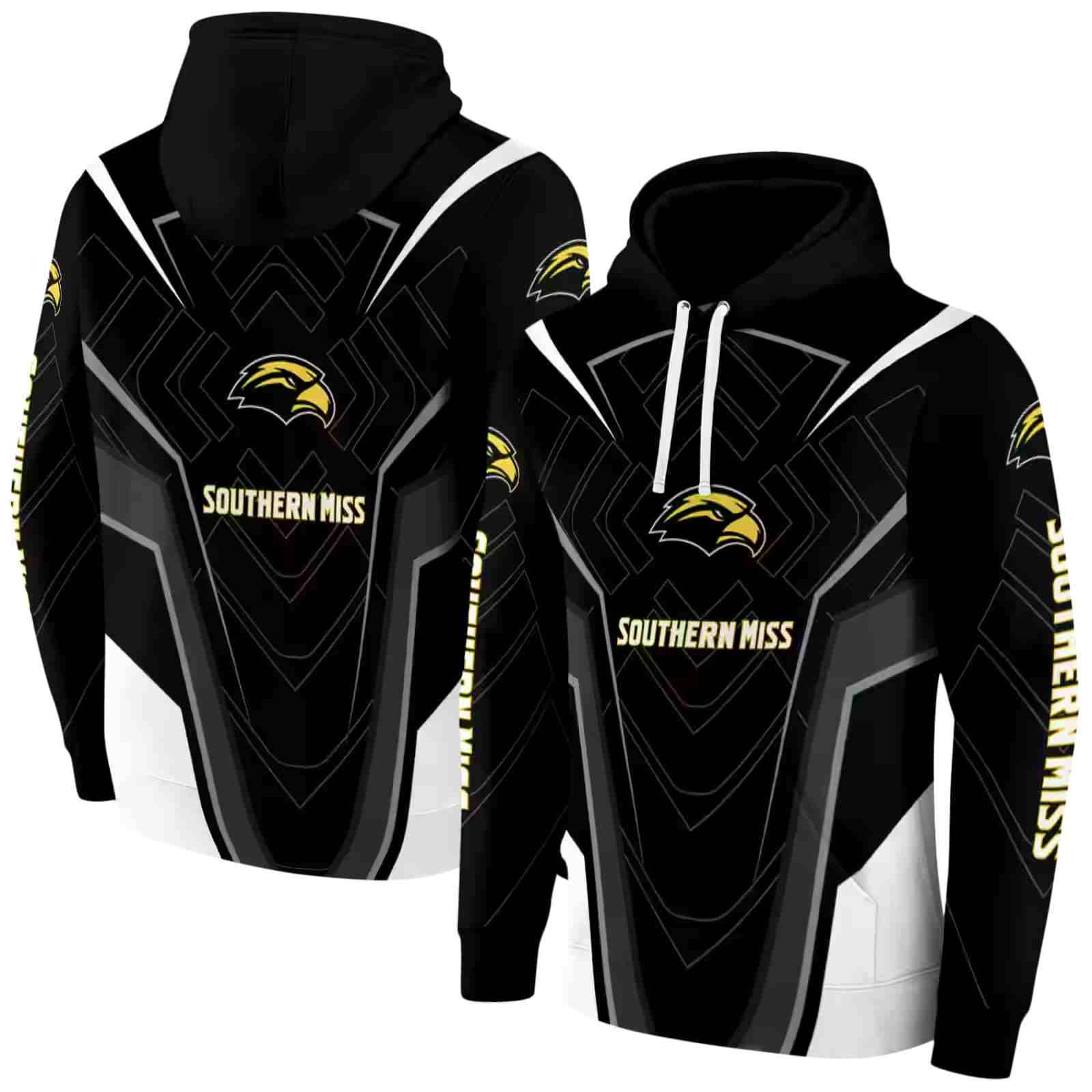 southern miss golden eagles futuristic pattern black hoodie fashion forward